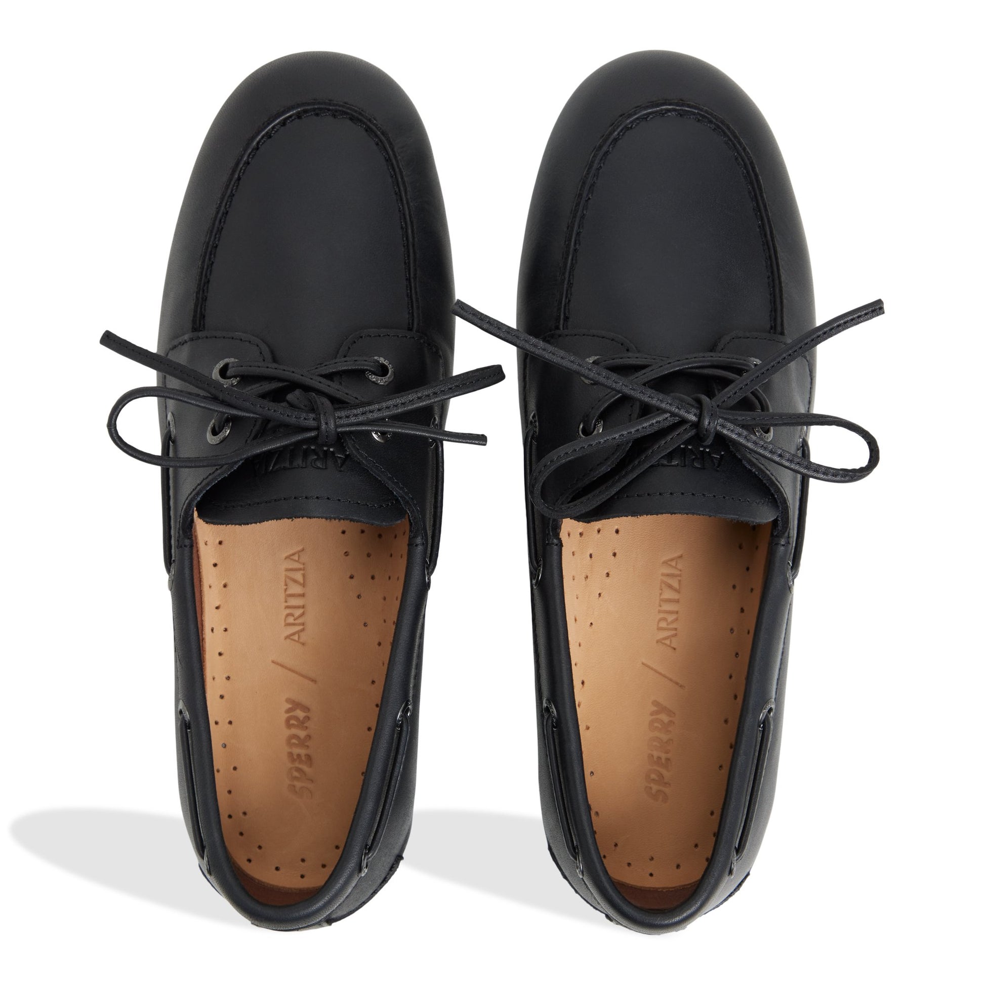 Top-down view of the Black Sperry x Aritzia Slim Boat Shoe Boat Shoe