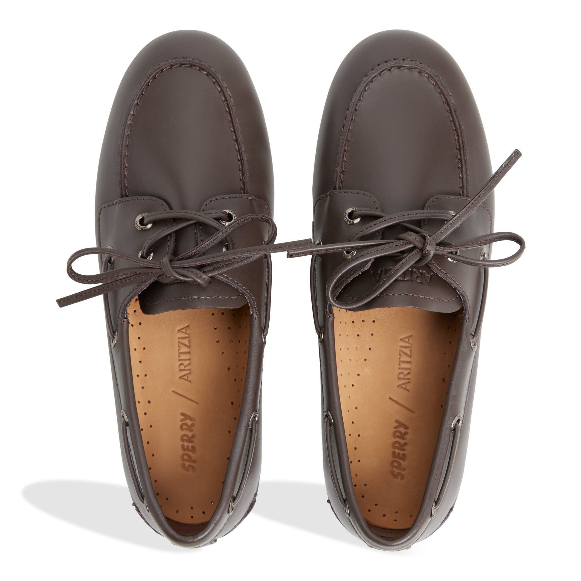 Top-down view of the Dark Brown Sperry x Aritzia Slim Boat Shoe Boat Shoe