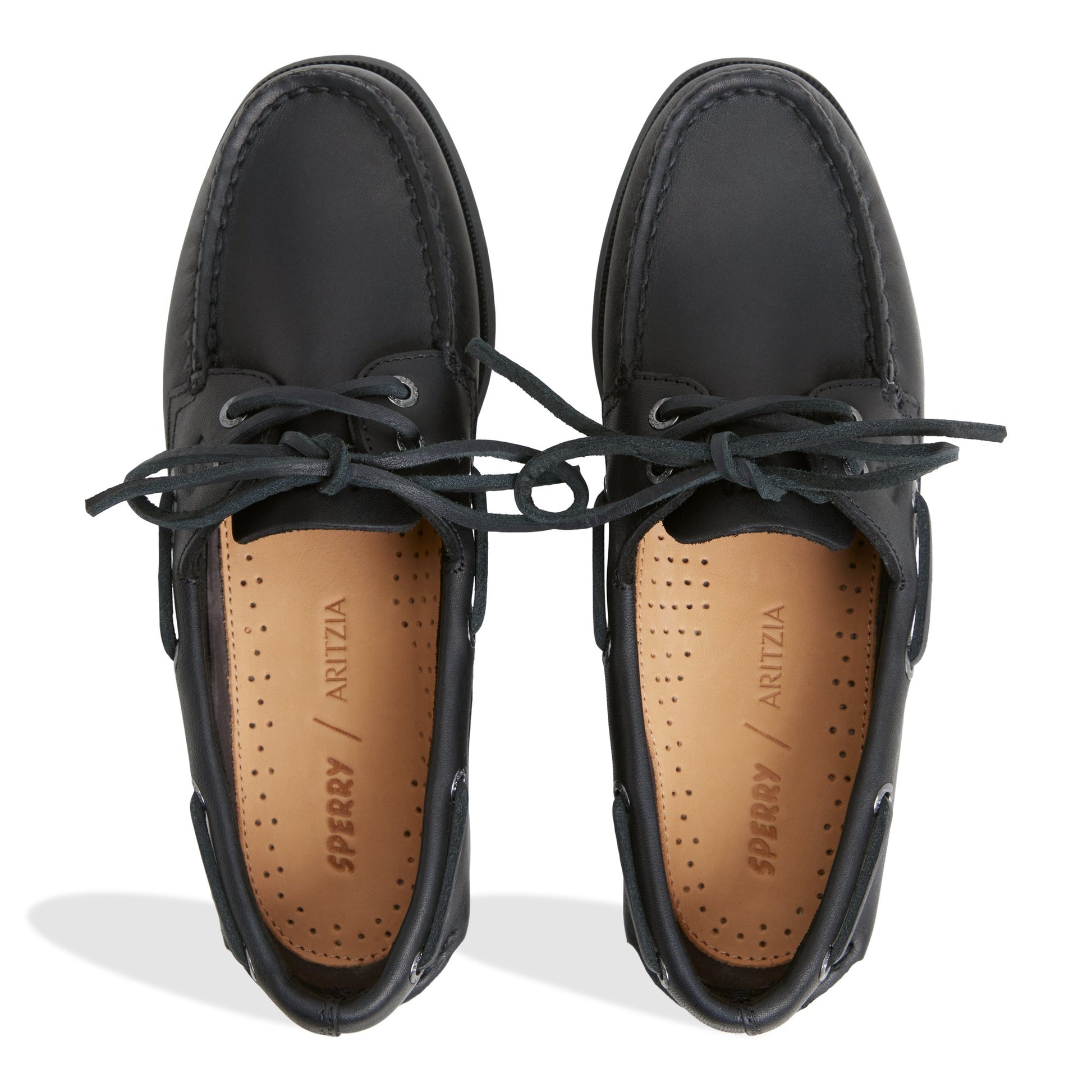 Top-down view of the Black Sperry x Aritzia Authentic Original™ 2-Eye Boat Shoe Boat Shoe