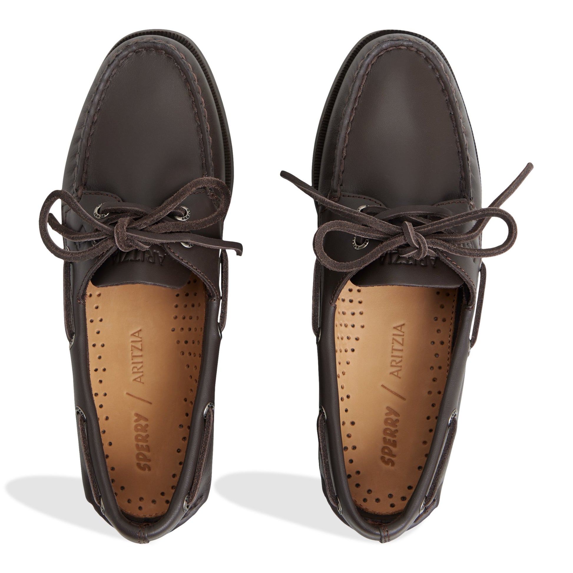 Top-down view of the Dark Brown Sperry x Aritzia Authentic Original™ 2-Eye Boat Shoe Boat Shoe