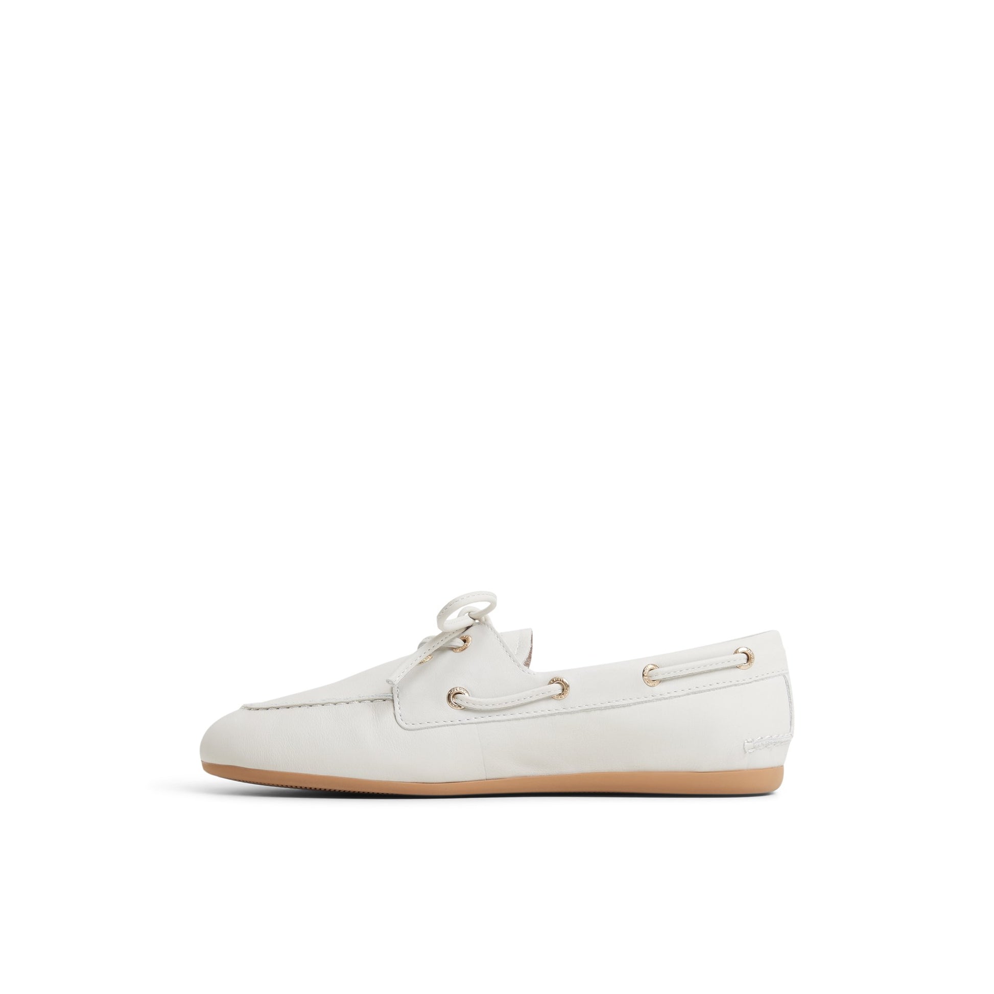 Three-quarter angle of Cream Sperry x Aritzia Slim Boat Shoe Boat Shoe's back side