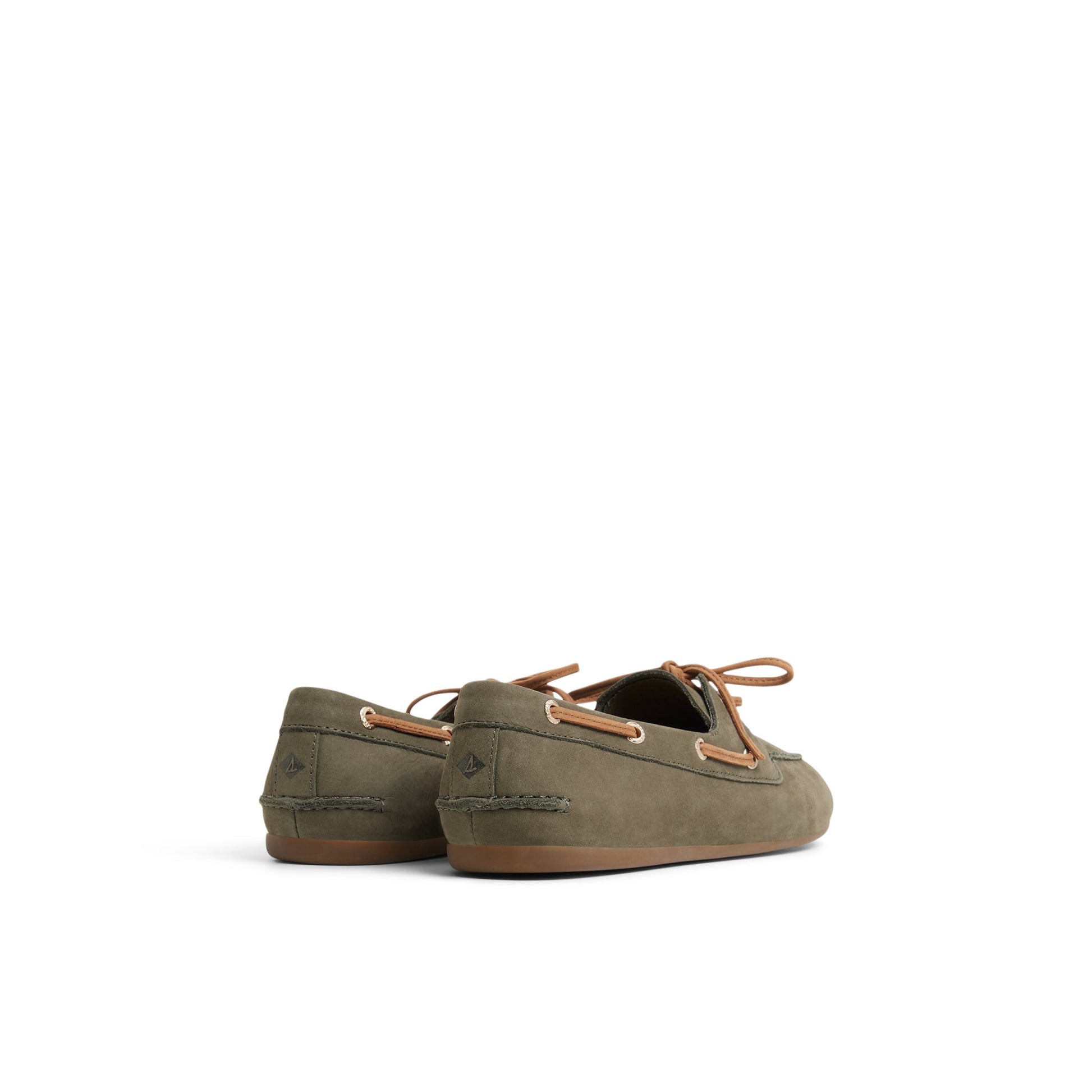 Three-quarter angle of Olive Sperry x Aritzia Slim Boat Shoe Boat Shoe's front side