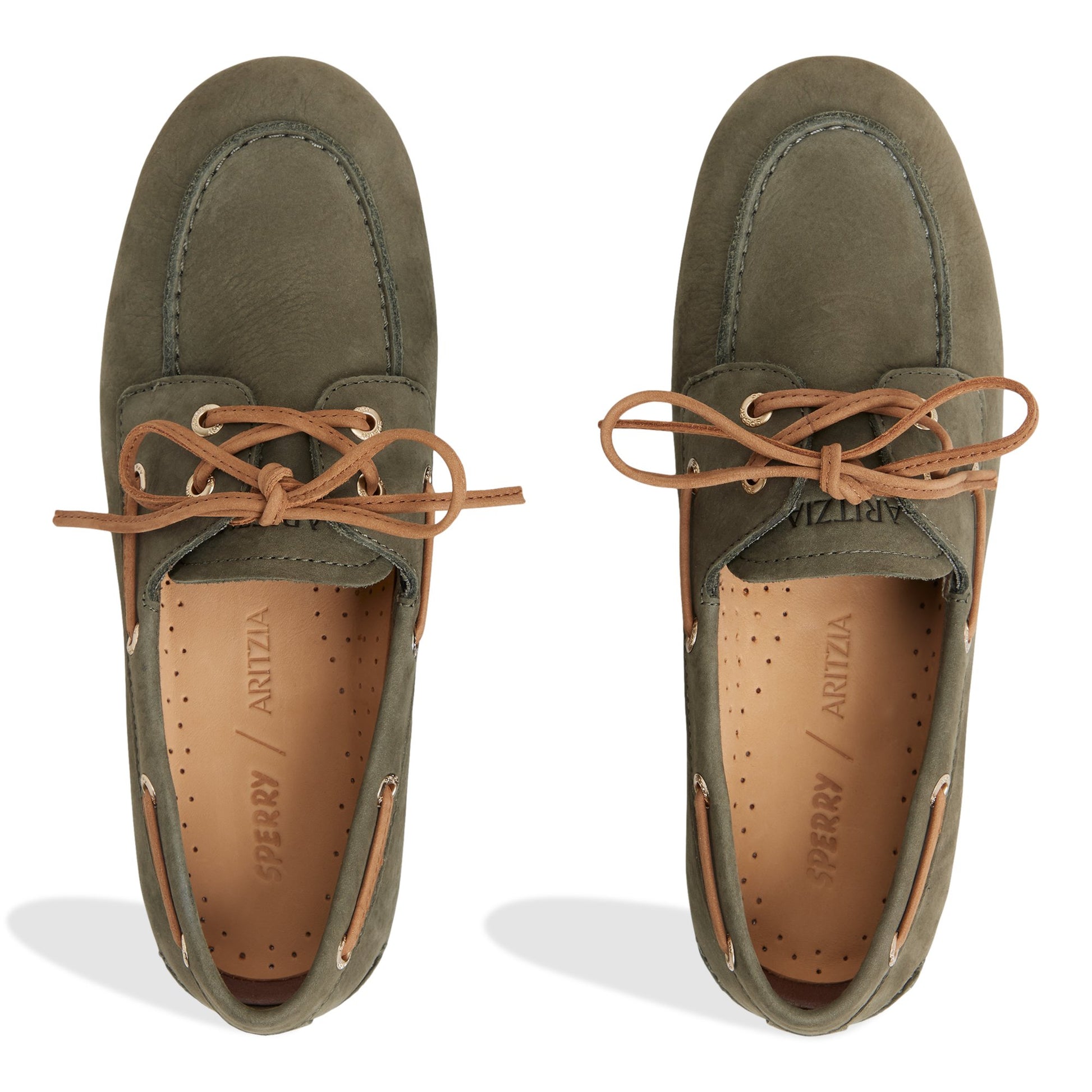 Top-down view of the Olive Sperry x Aritzia Slim Boat Shoe Boat Shoe