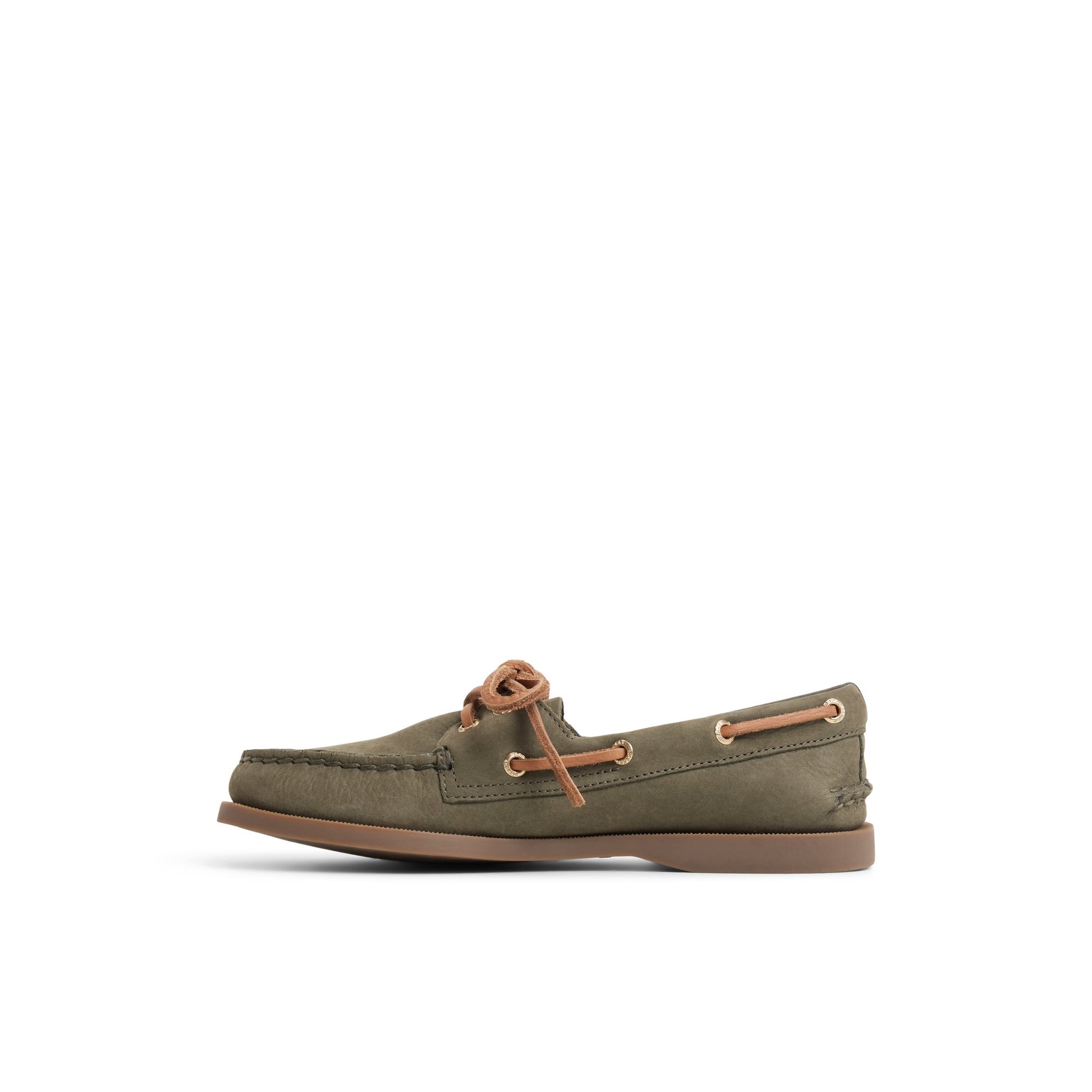 Three-quarter angle of Olive Sperry x Aritzia Authentic Original™ 2-Eye Boat Shoe Boat Shoe's back side