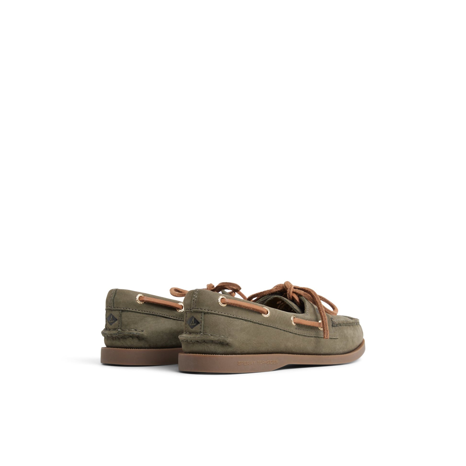Three-quarter angle of Olive Sperry x Aritzia Authentic Original™ 2-Eye Boat Shoe Boat Shoe's front side