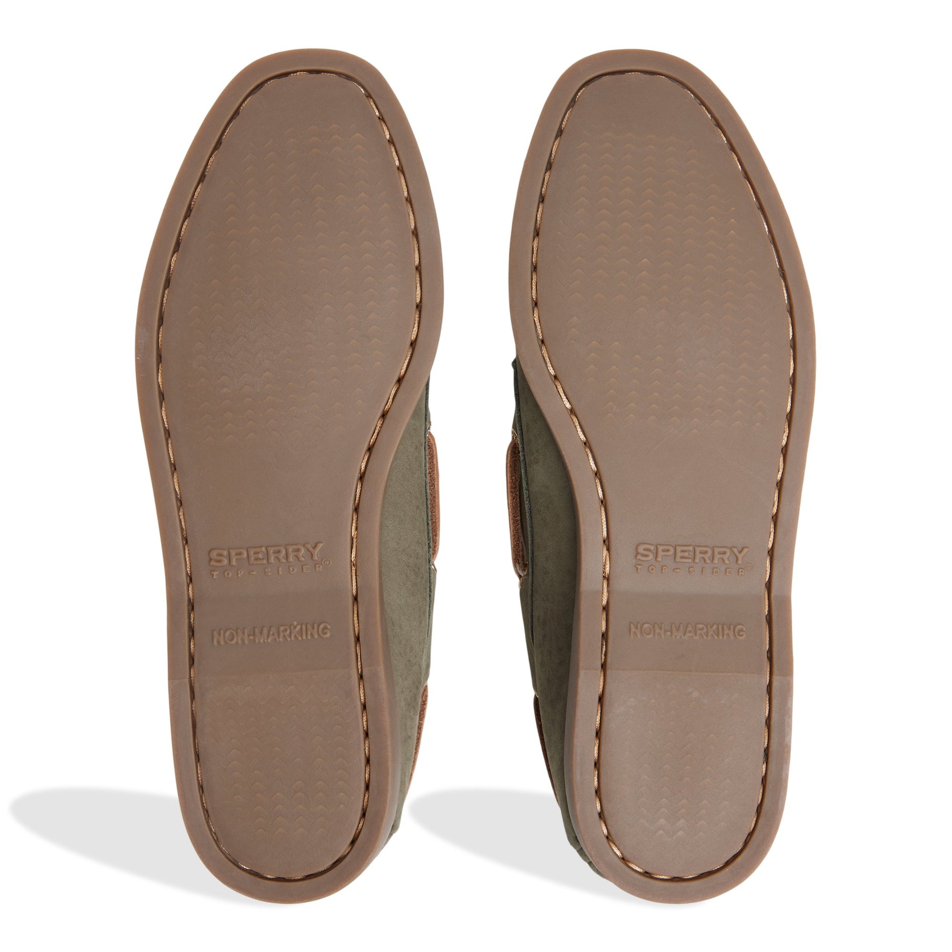 Close-up of the Olive Sperry x Aritzia Authentic Original™ 2-Eye Boat Shoe Boat Shoe