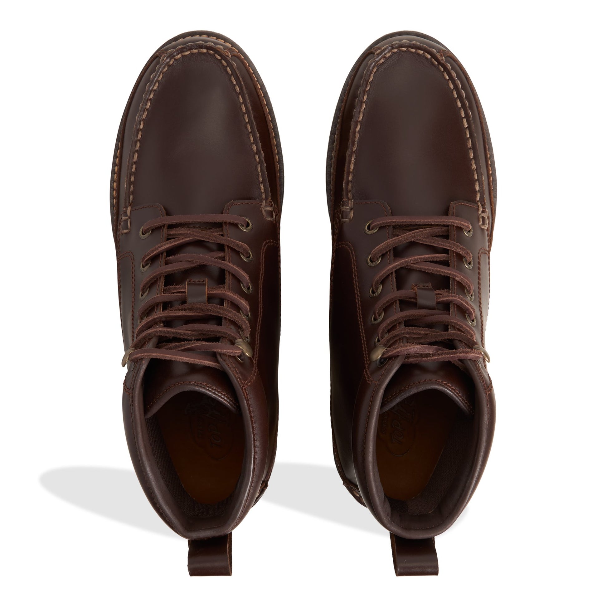 Top-down view of the Dark brown Sperry x One of These Days Tony Moc Boot Fall Boots