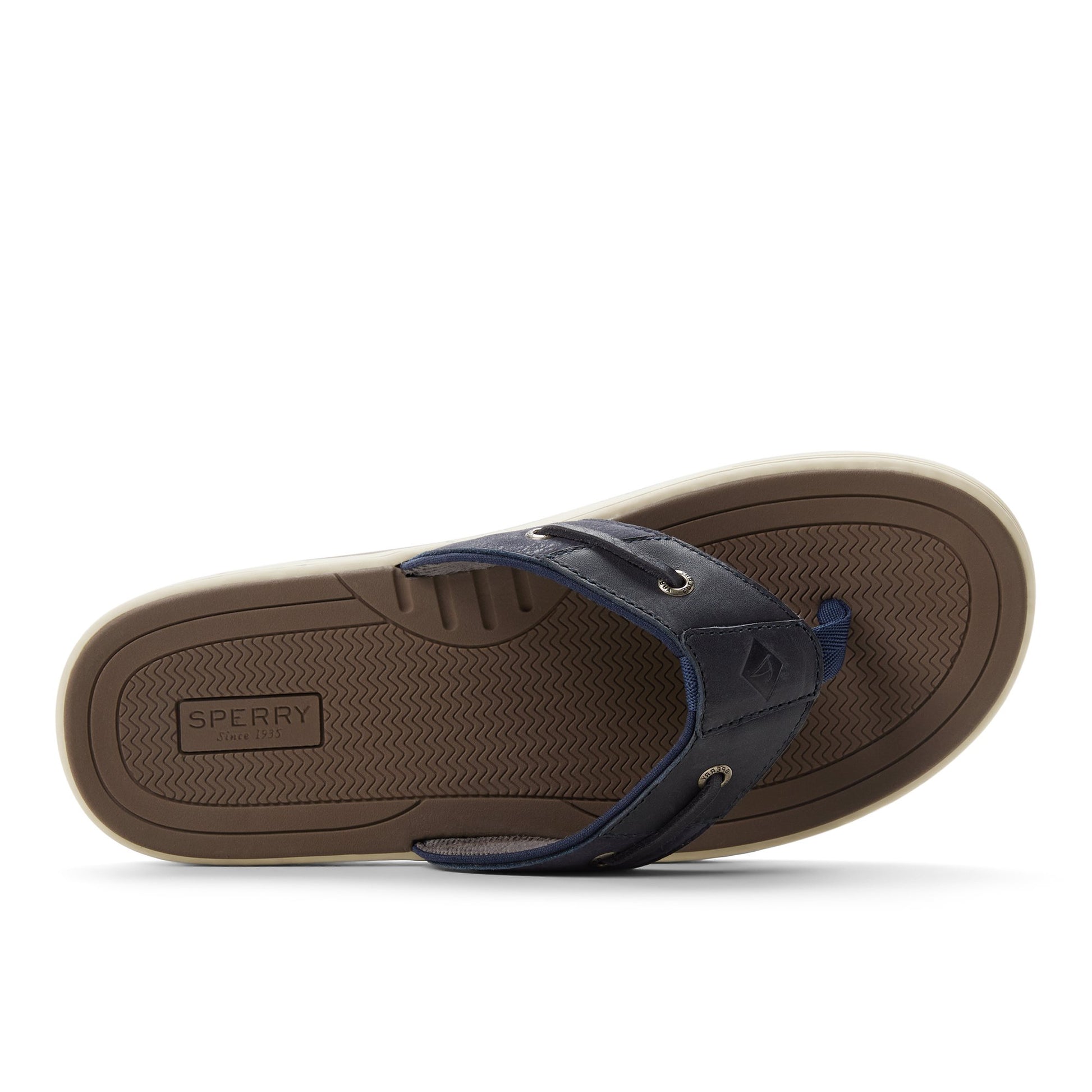 Top-down view of the Navy Baitfish Thong Sandal Flip Flop Thong Sandals