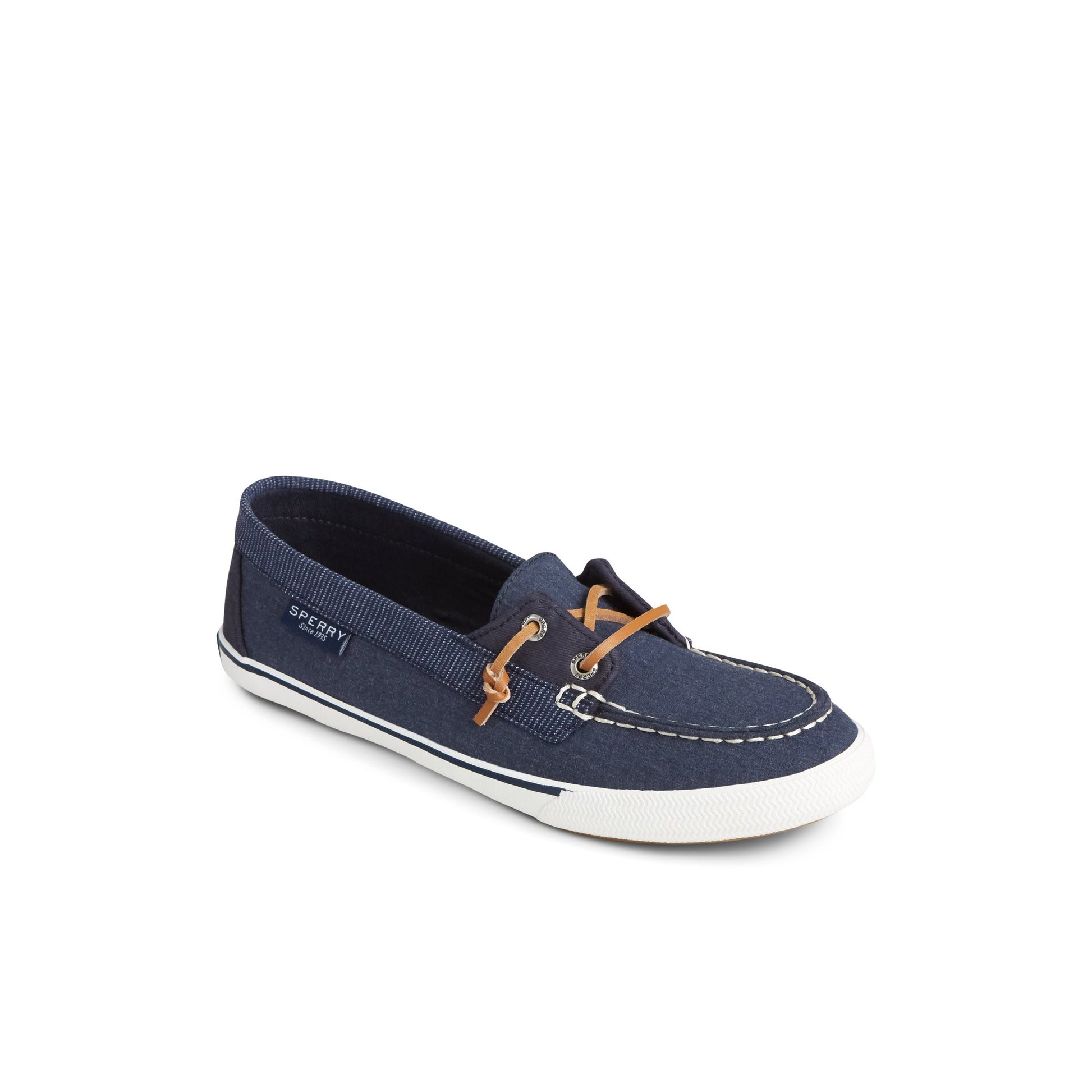 Three-quarter angle of Navy Lounge Away Sneaker Slip Ons's front side