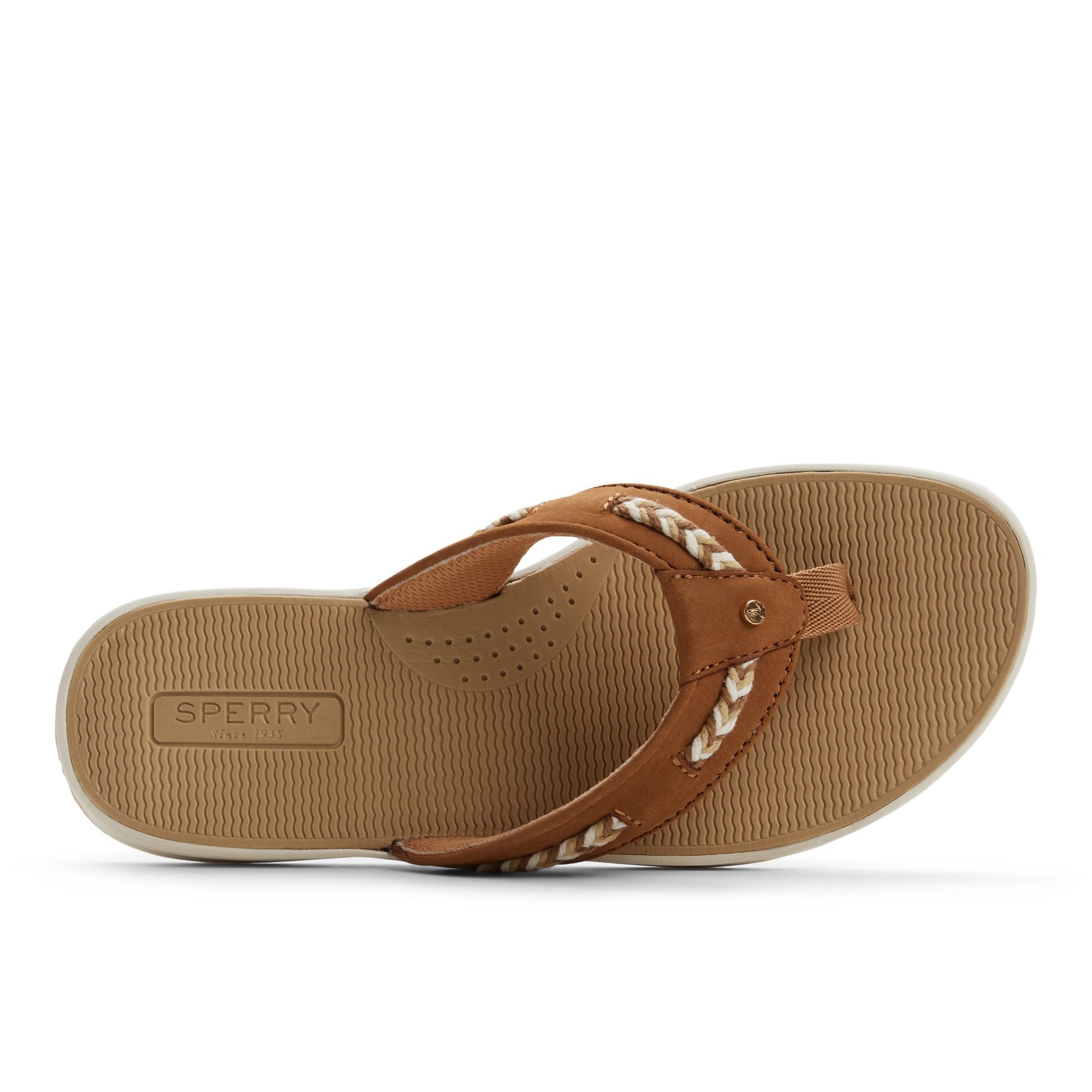 Top-down view of the Tan Sea Fish 2 Thong Sandal Flip Flop Thong Sandals