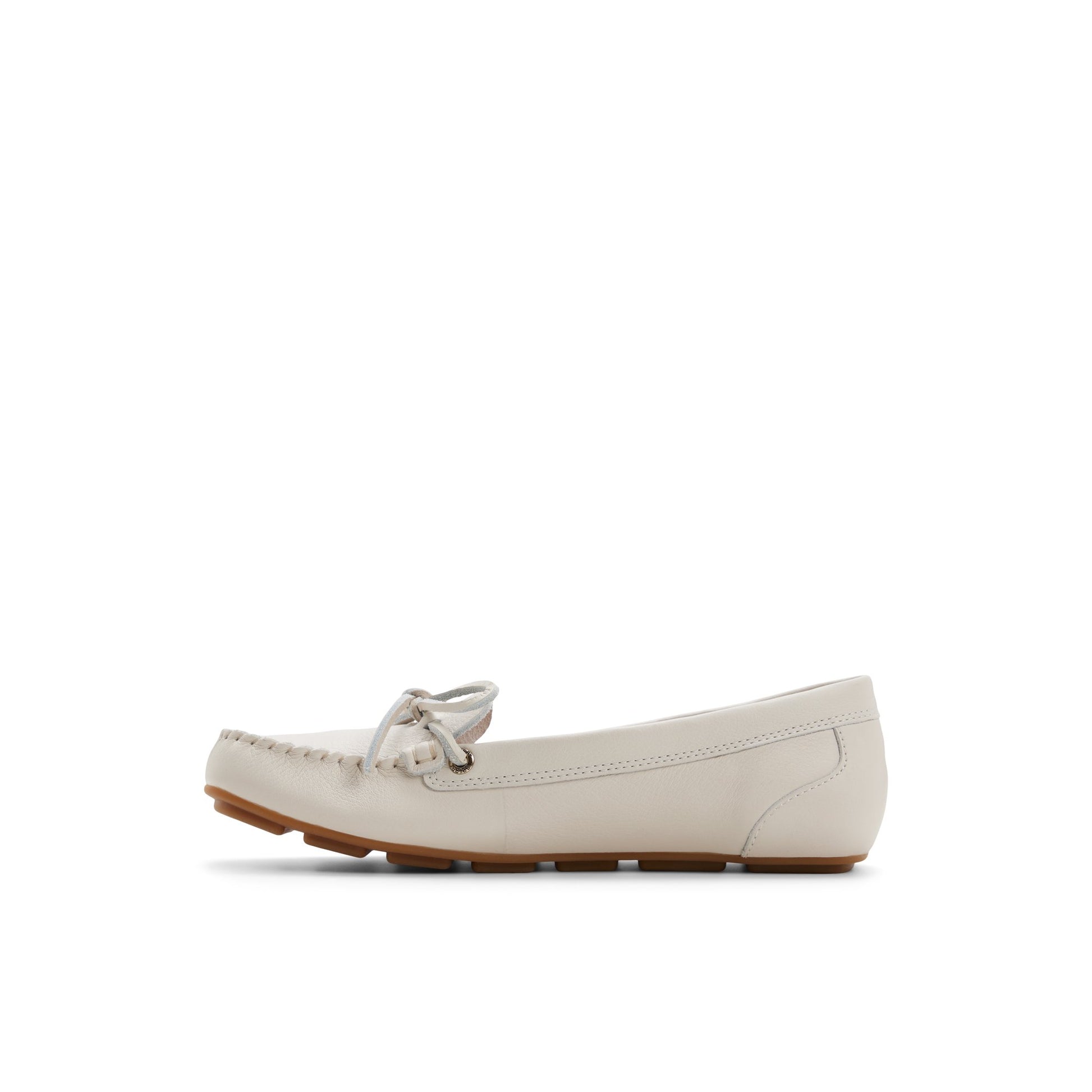 Three-quarter angle of Cream Bow Driver Loafer Driver Shoes's back side