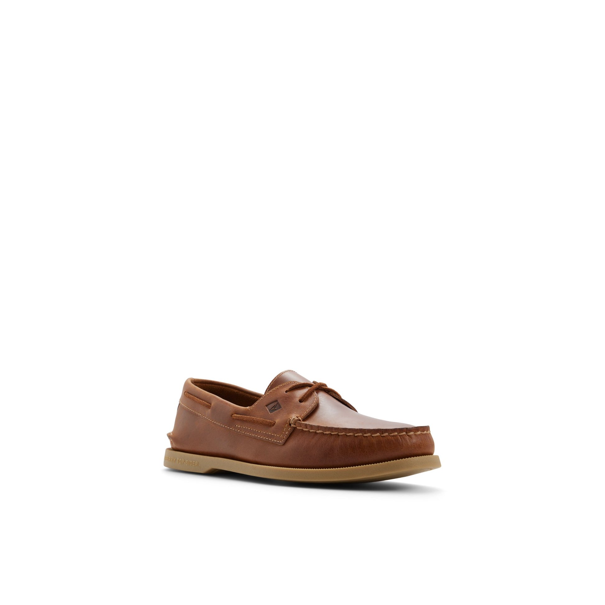 Side view of Open tan Authentic Original™ 2-Eye Cross Lace Boat Shoe Boat Shoe