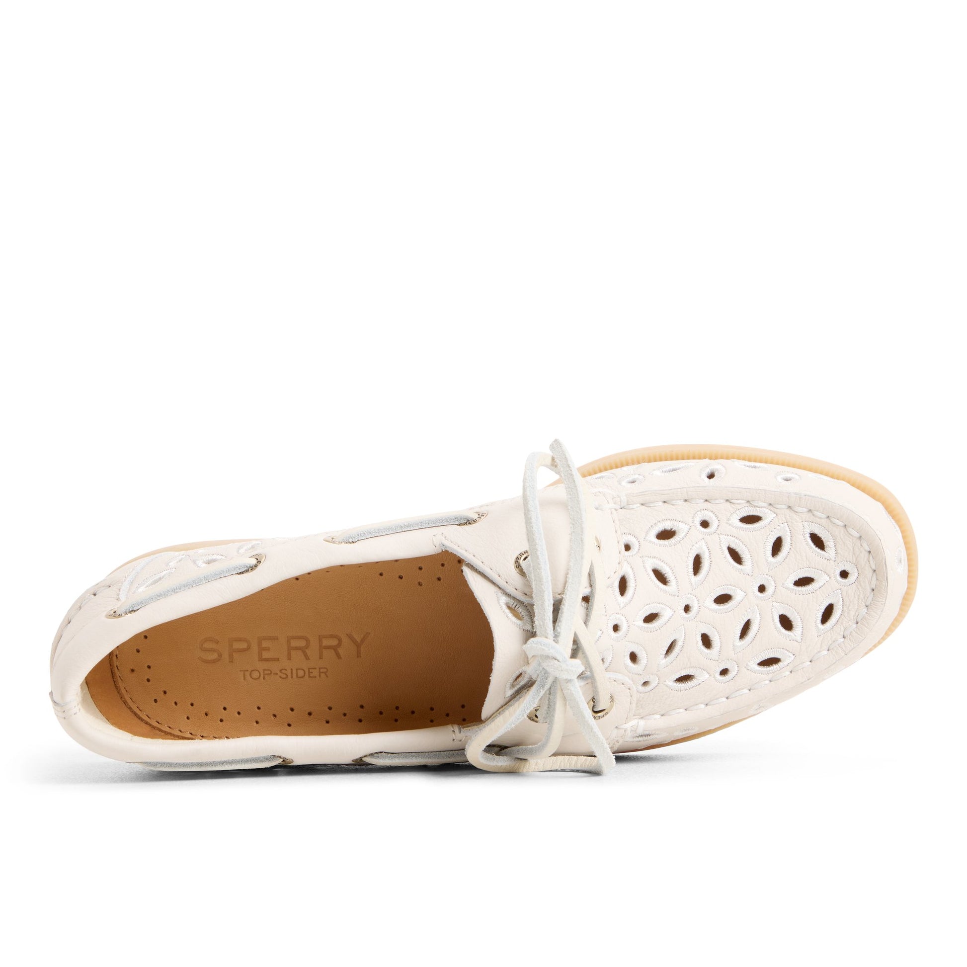 Top-down view of the Cream Authentic Original™ 2 Eye Embroidered Boat Shoe Boat Shoe