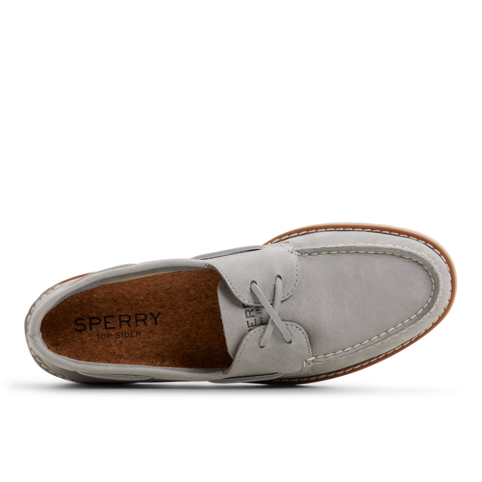 Top-down view of the Light grey Authentic Original™ 2-Eye Ripple Lug Boat Shoe Boat Shoe