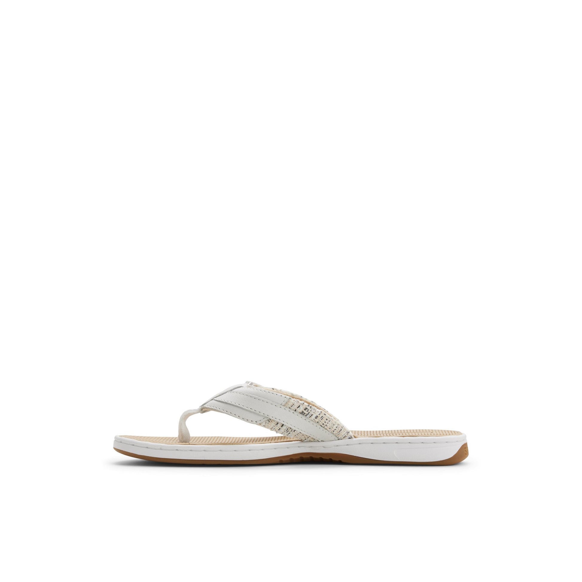Three-quarter angle of White Seafish 1 Thong Sandal Flip Flop Thong Sandals's back side