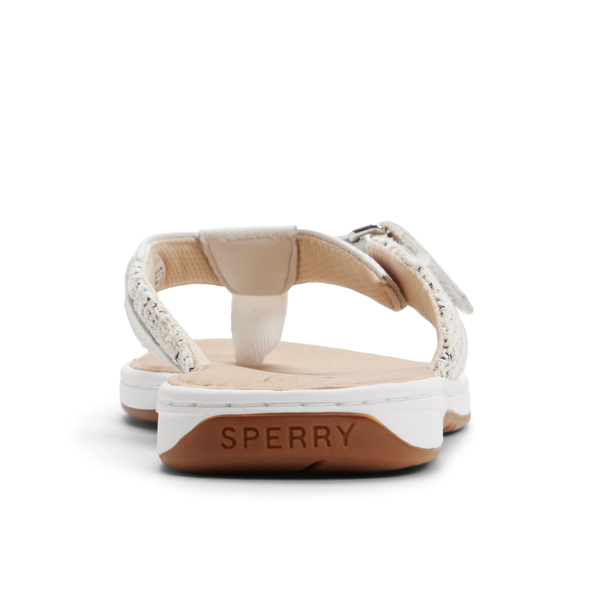 Three-quarter angle of White Seafish 1 Thong Sandal Flip Flop Thong Sandals's front side