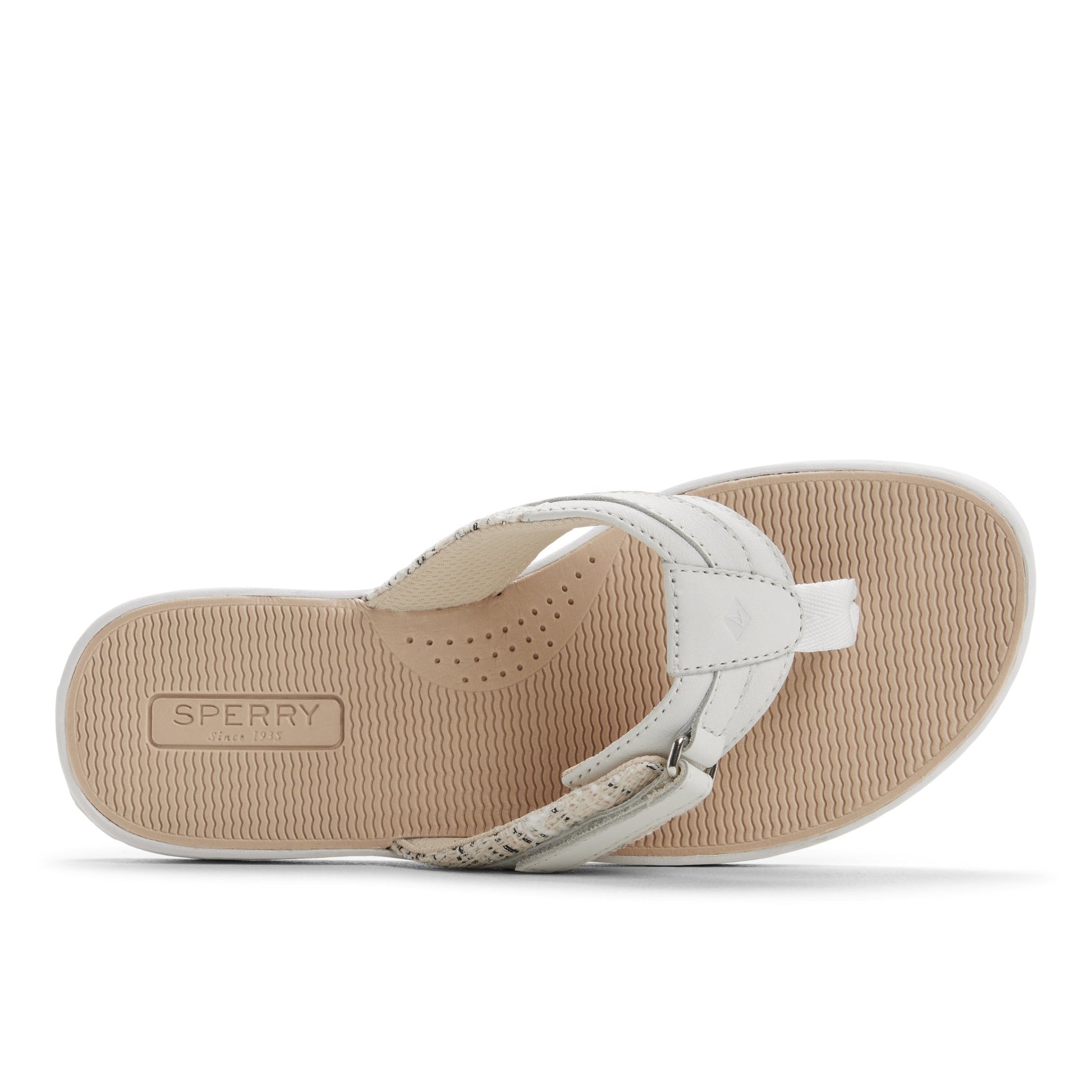 Top-down view of the White Seafish 1 Thong Sandal Flip Flop Thong Sandals