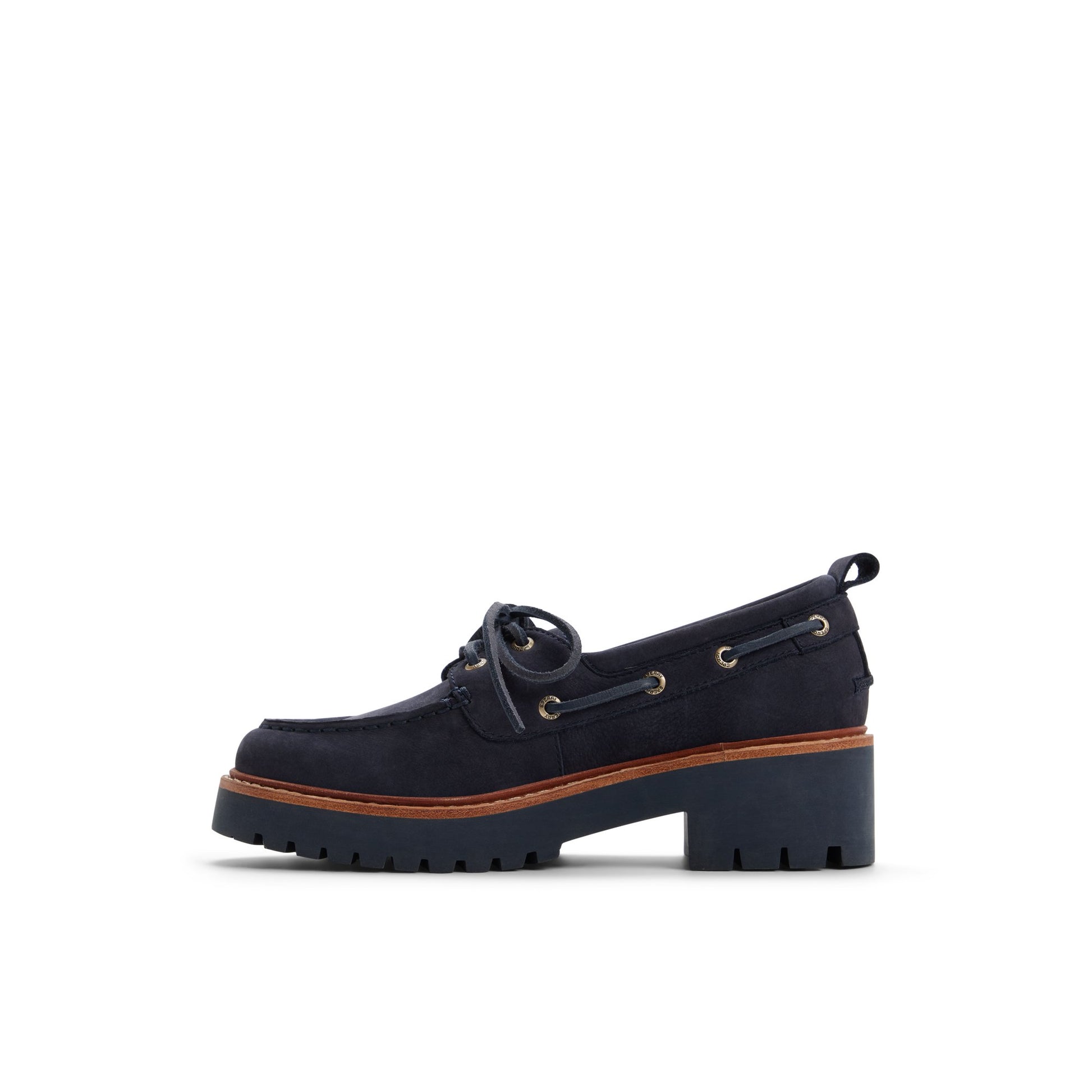 Three-quarter angle of Navy Authentic Original™ 2 Eye Lug Boat Shoe Loafers's back side