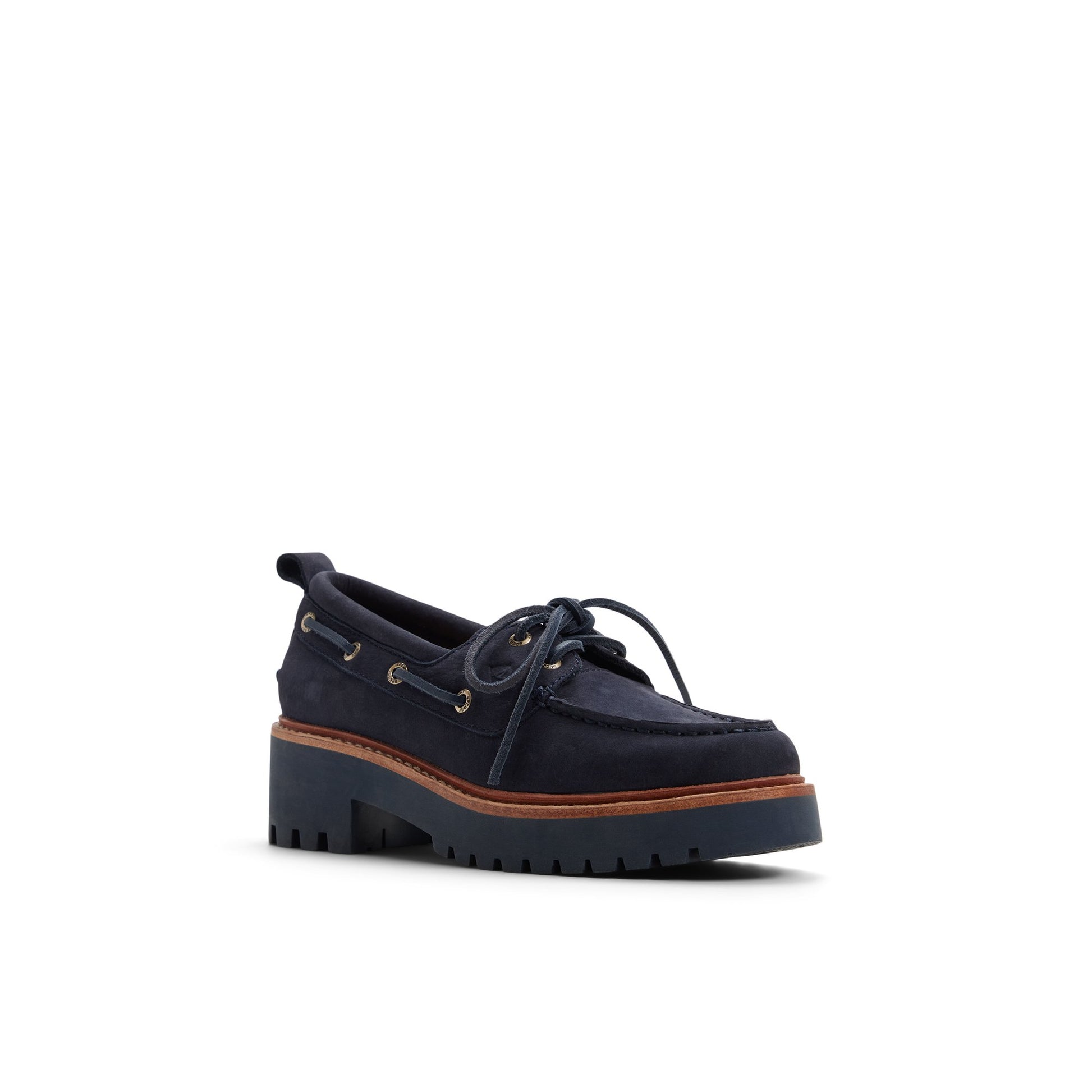 Side view of Navy Authentic Original™ 2 Eye Lug Boat Shoe Loafers