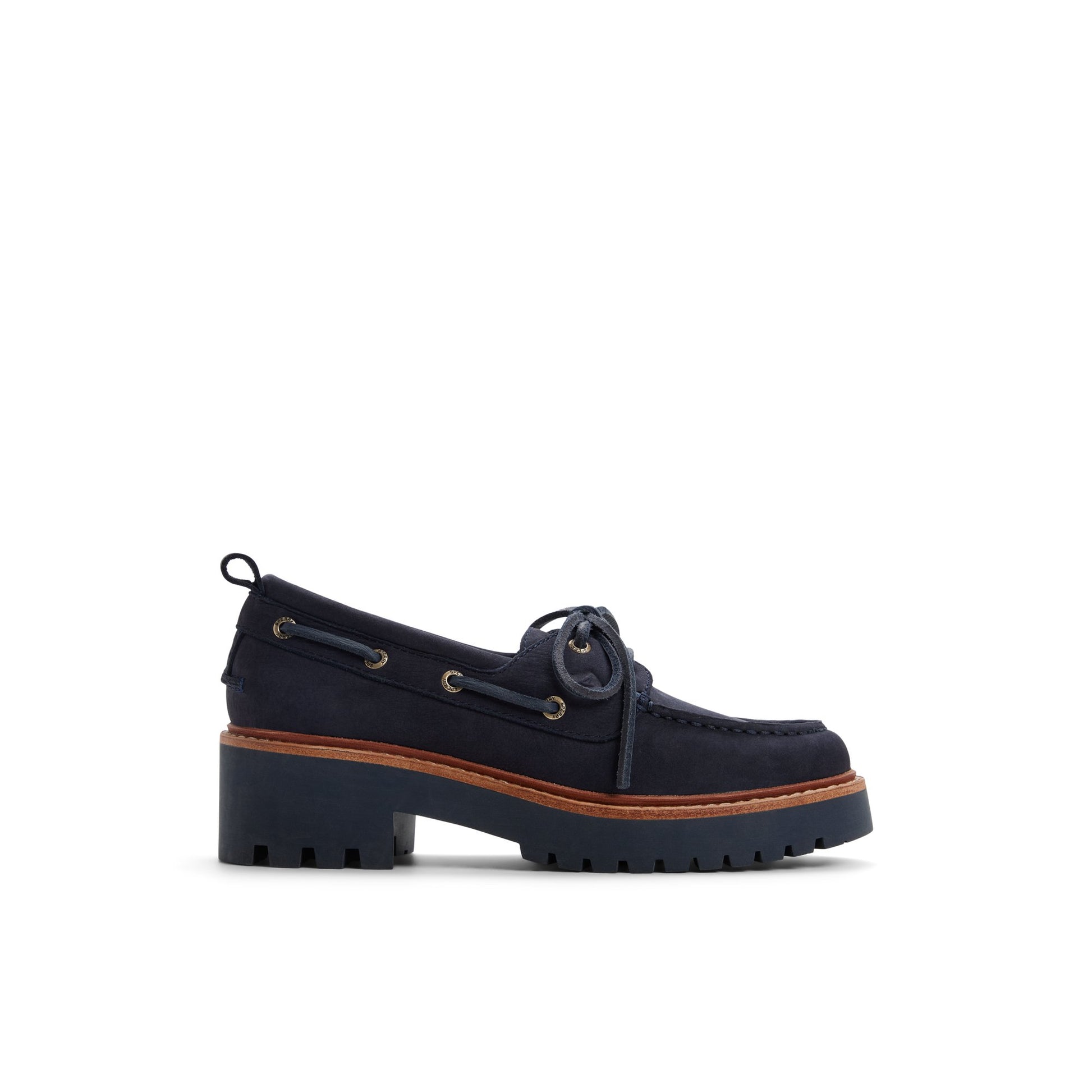 Main View of Navy Authentic Original™ 2 Eye Lug Boat Shoe Loafers for Womens
