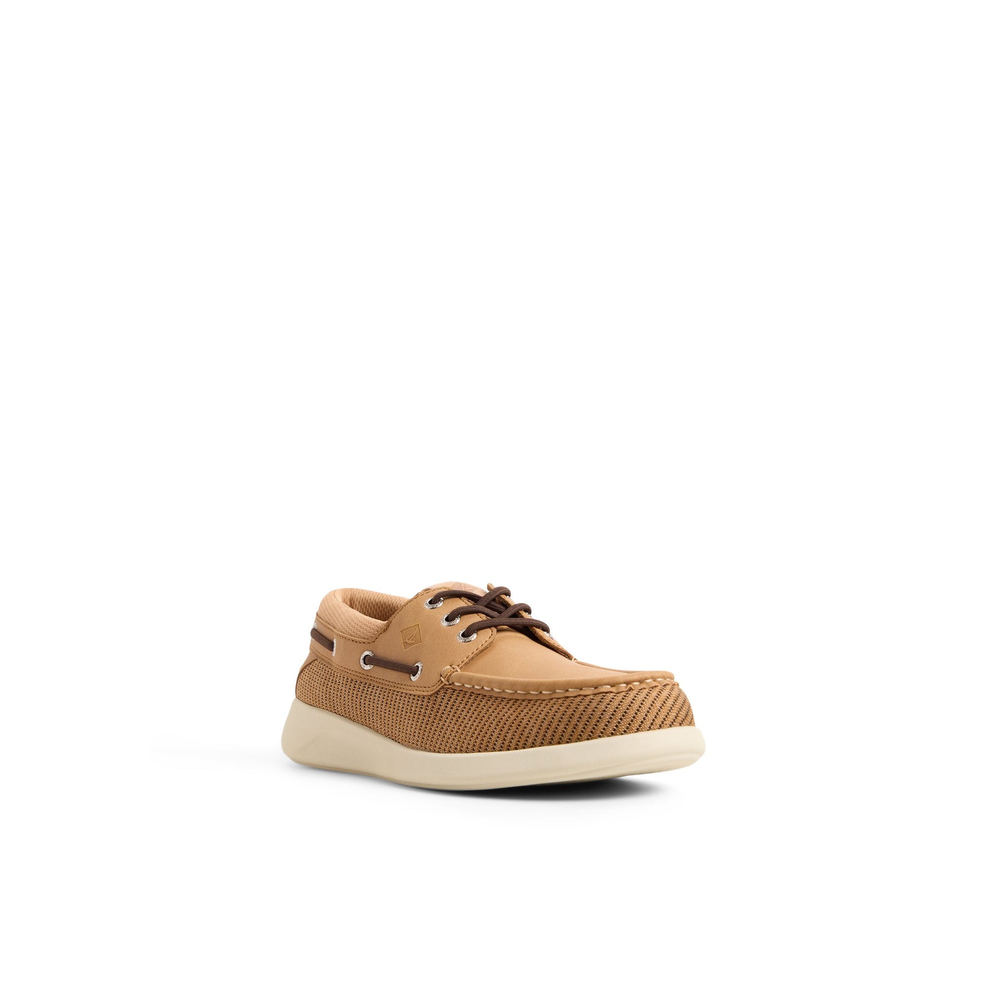 Side view of Tan Harpoon 3-Eye Boat Shoe Sneaker