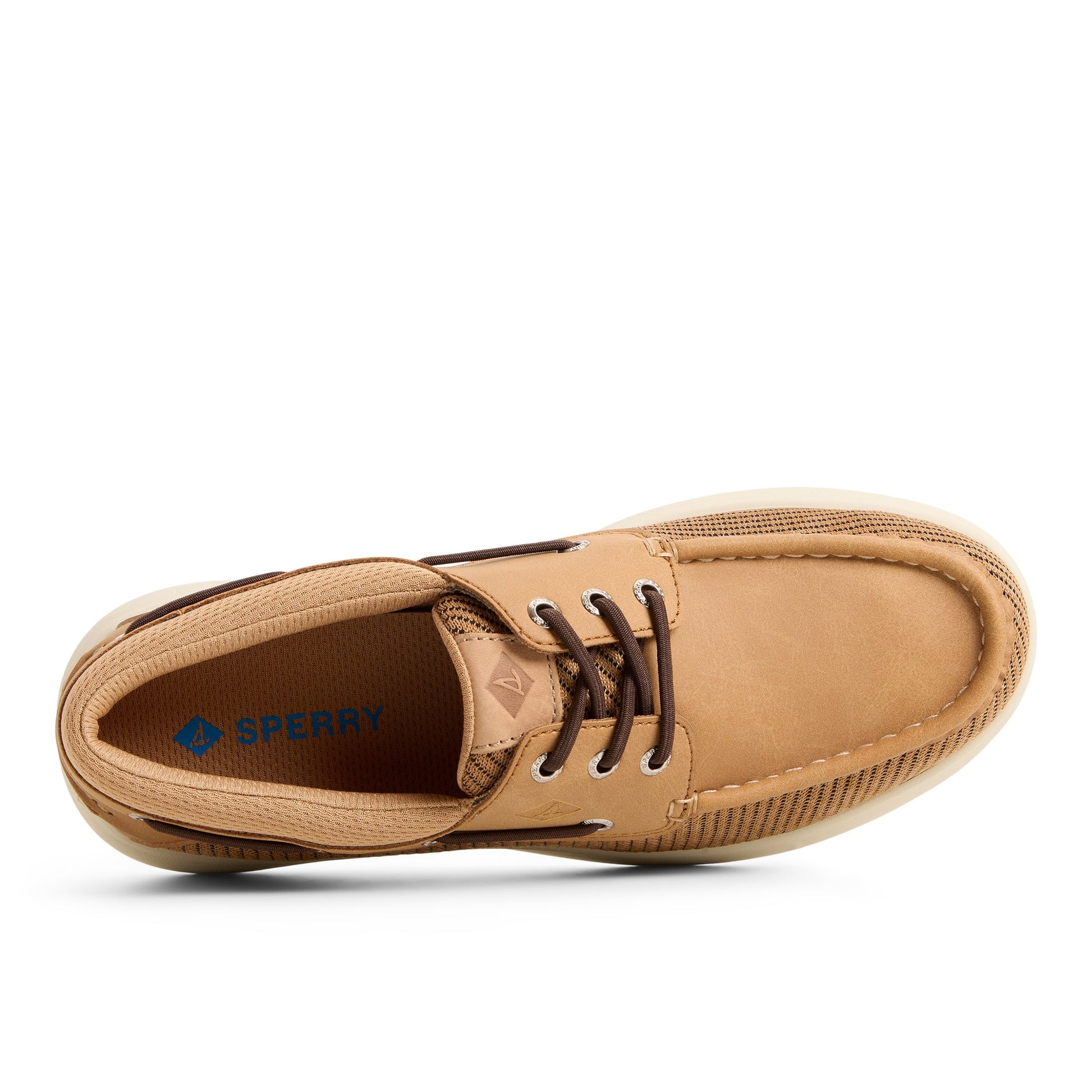 Top-down view of the Tan Harpoon 3-Eye Boat Shoe Sneaker