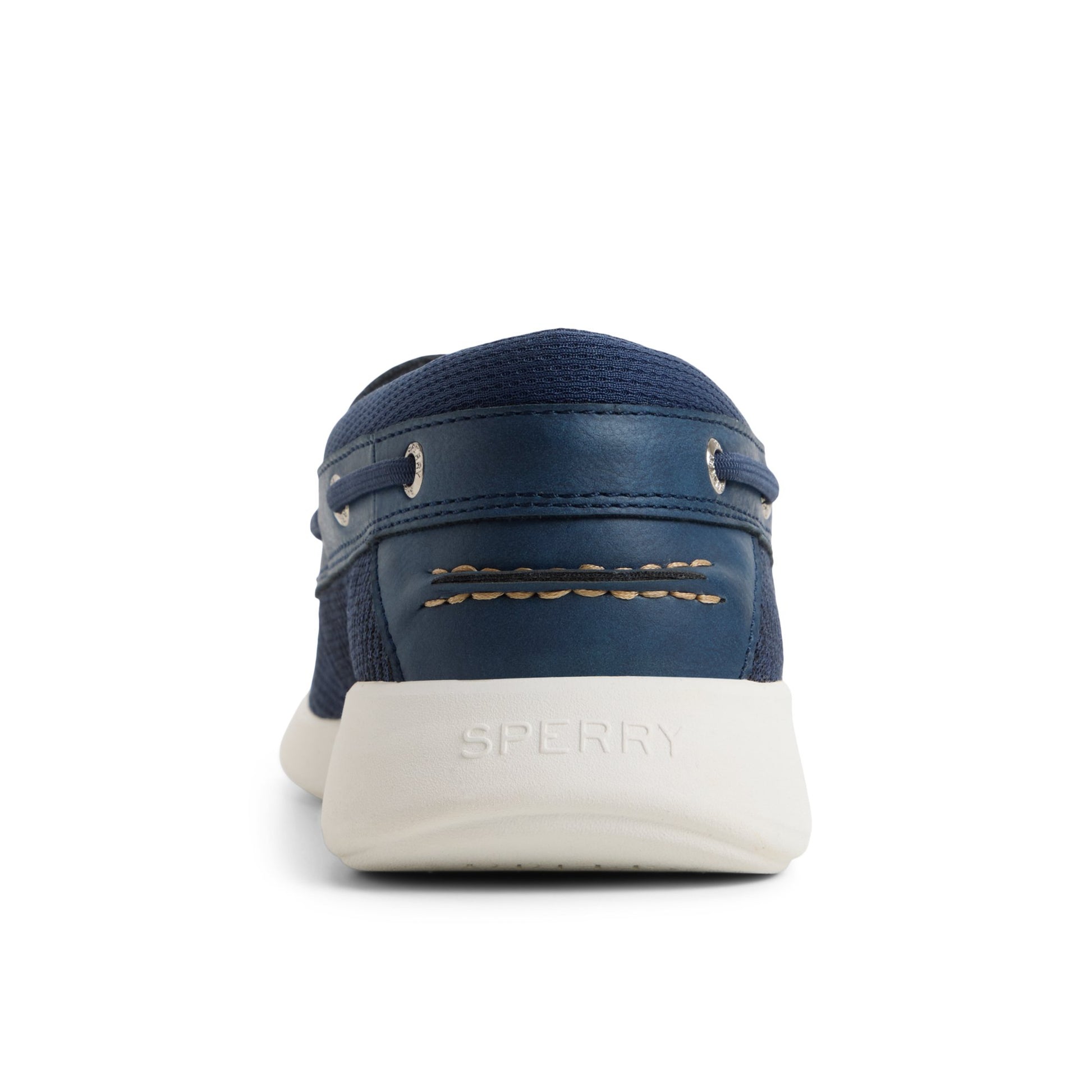 Three-quarter angle of Navy Harpoon 3-Eye Boat Shoe Sneaker's front side