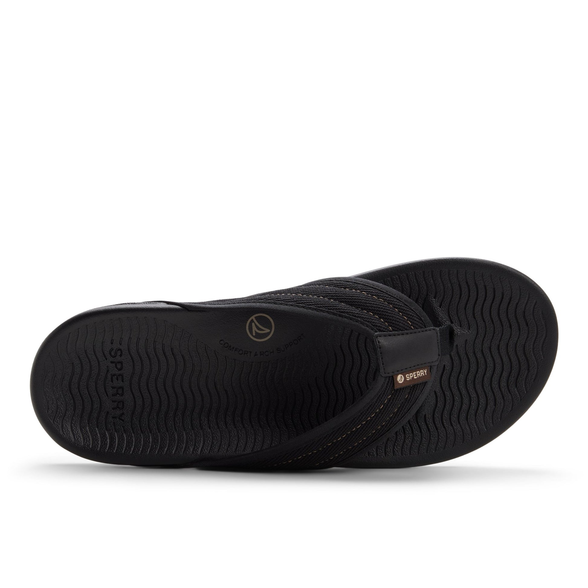 Top-down view of the Black Ventura Sandal Flip Flop Thong Sandals