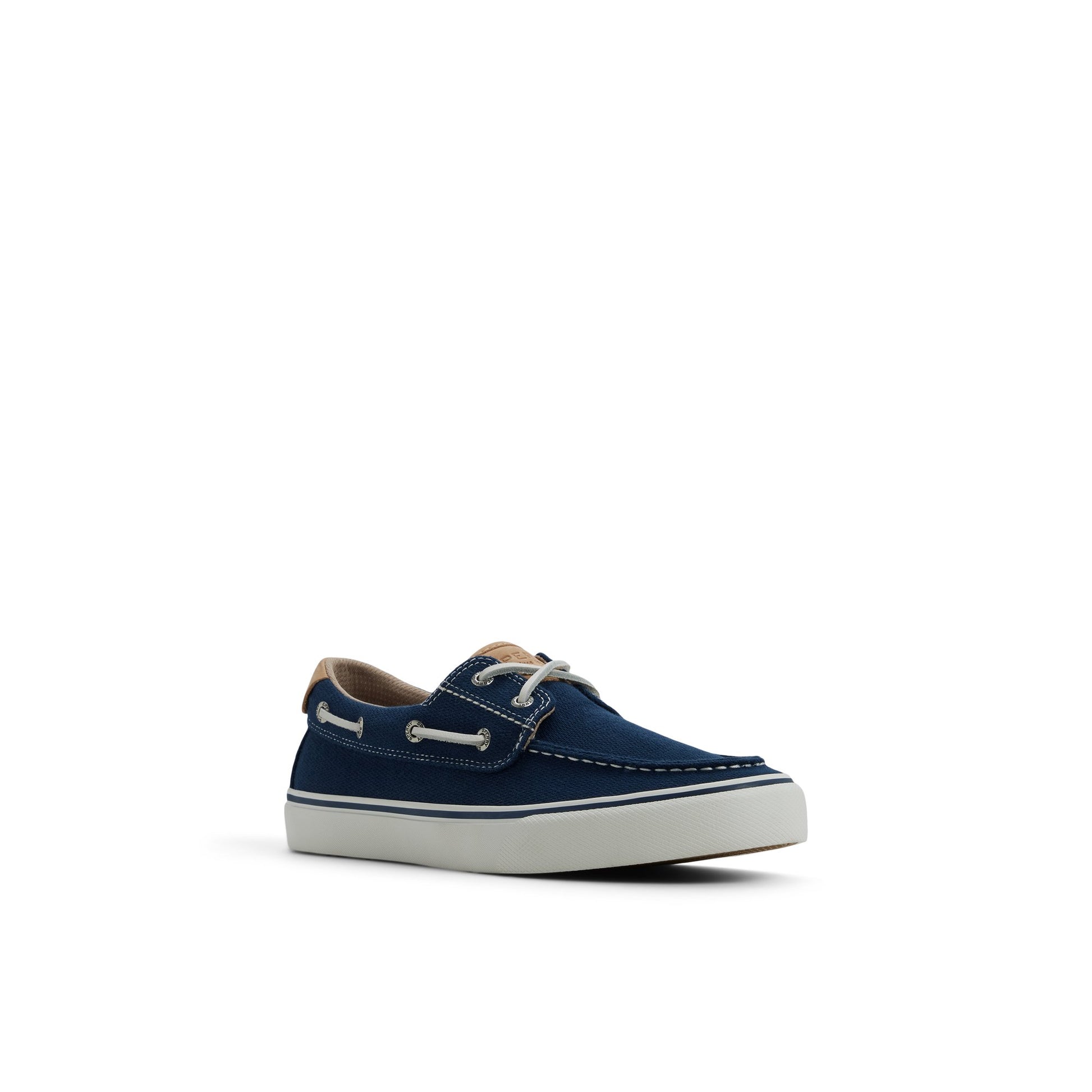 Side view of Navy Helm 2 Eye Sneaker Boat Shoe Sneaker