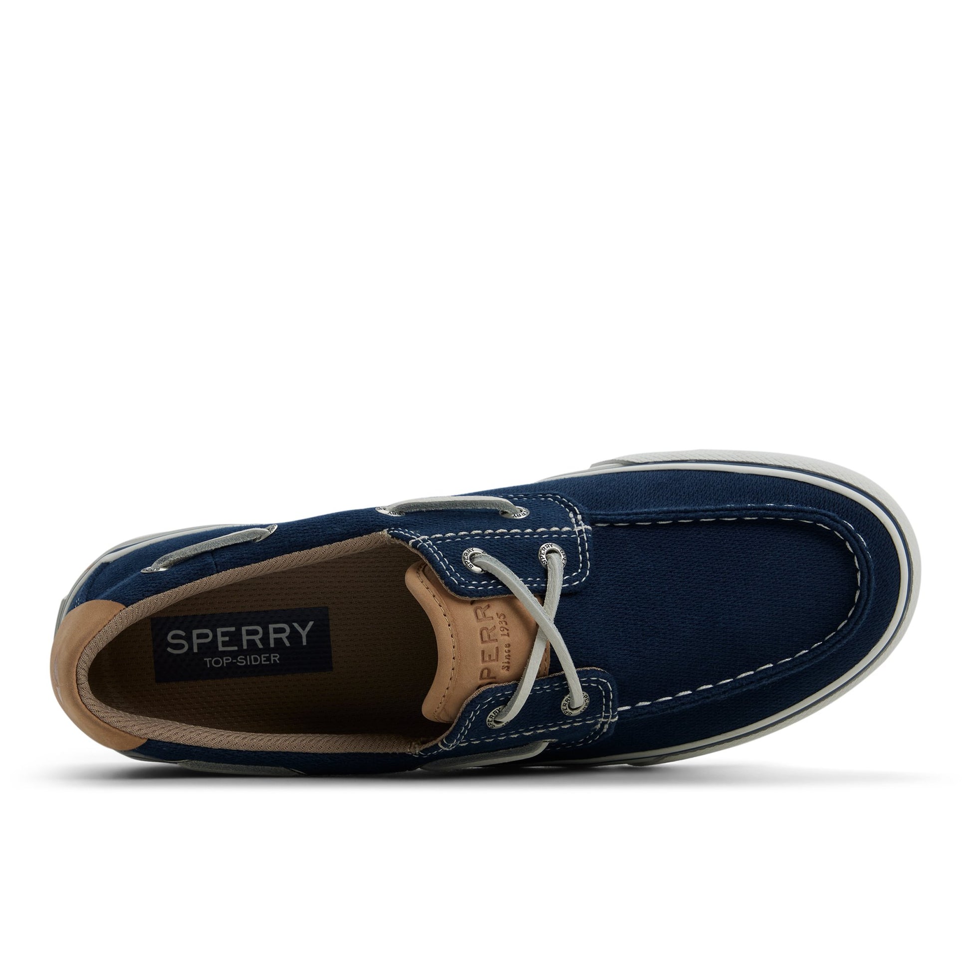 Top-down view of the Navy Helm 2 Eye Sneaker Boat Shoe Sneaker