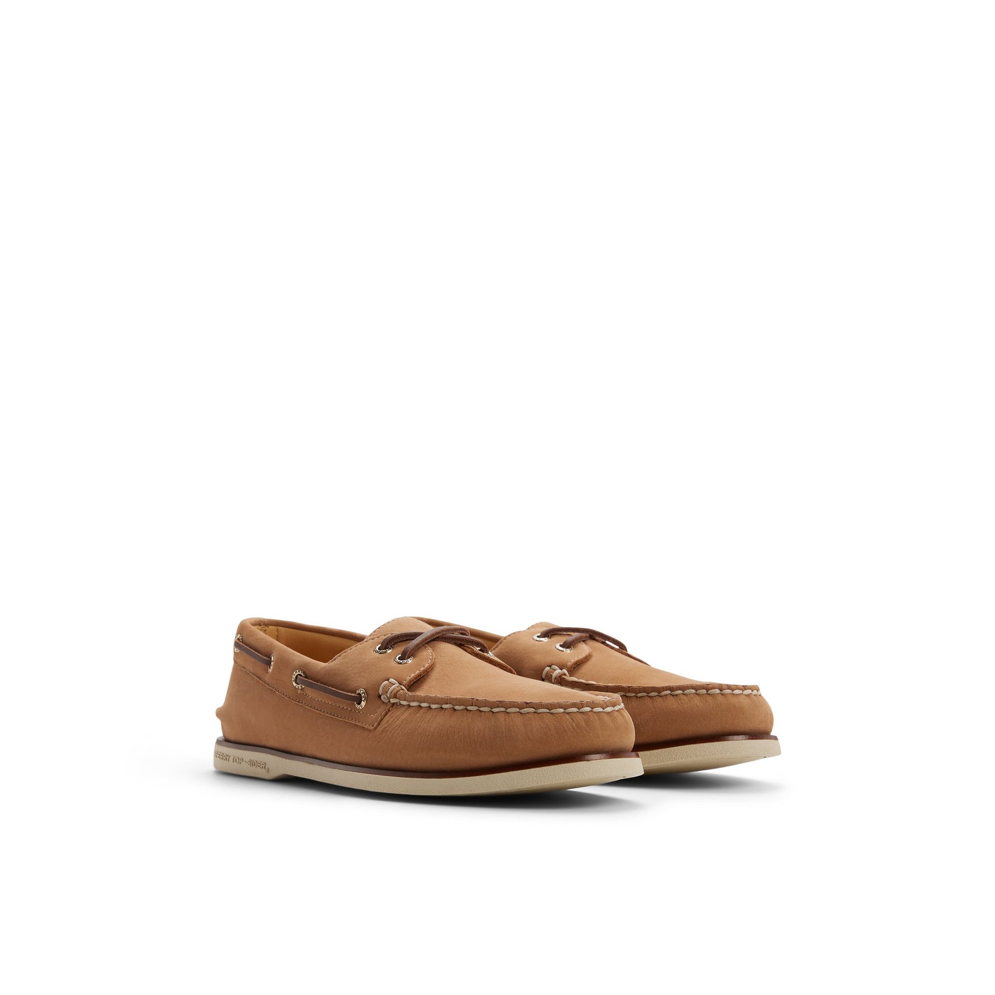 Side view of Beige Gold Cup™ Authentic Original™ 2-Eye Boat Shoe Boat Shoe