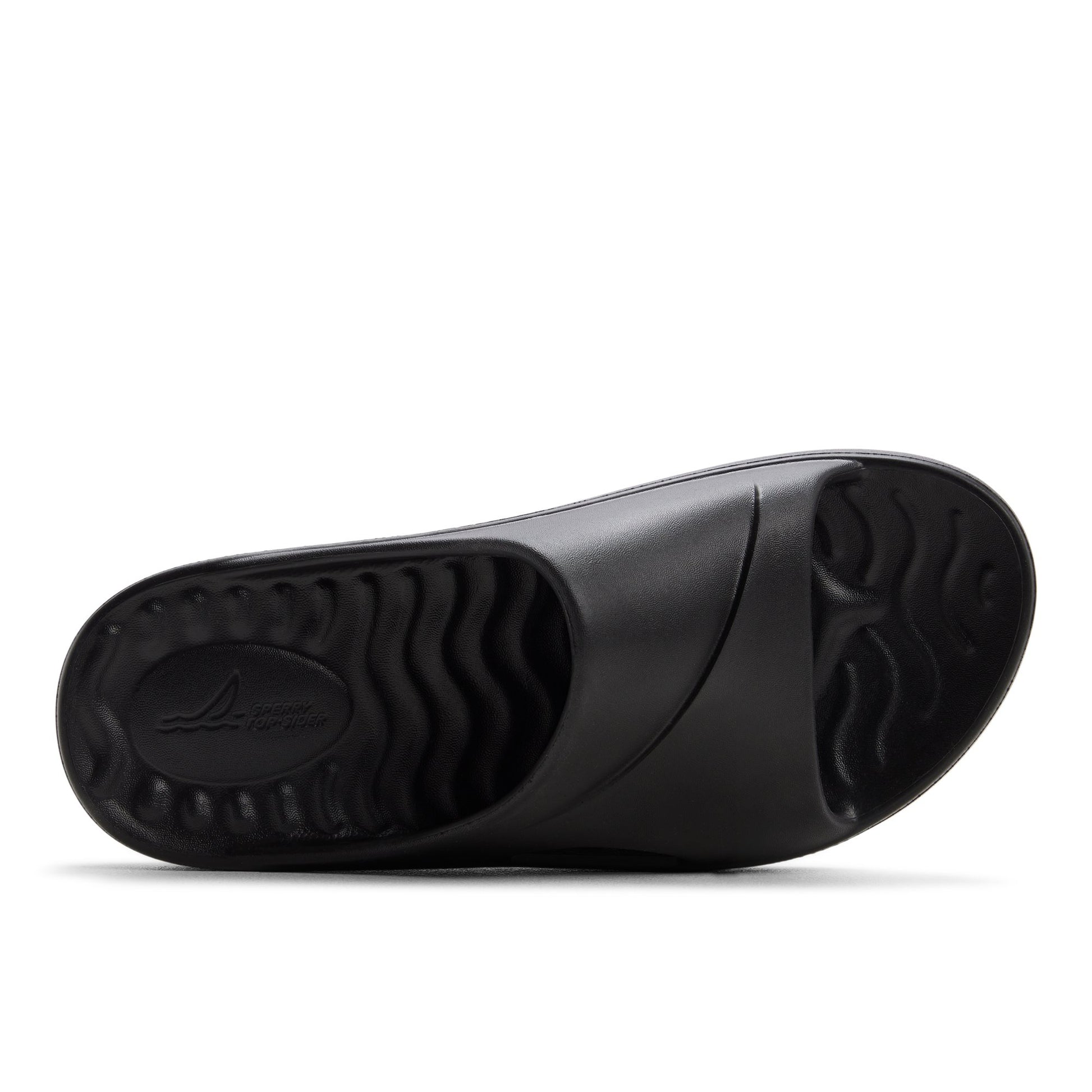 Top-down view of the Black Flow Slide Sandal Slide Sandals