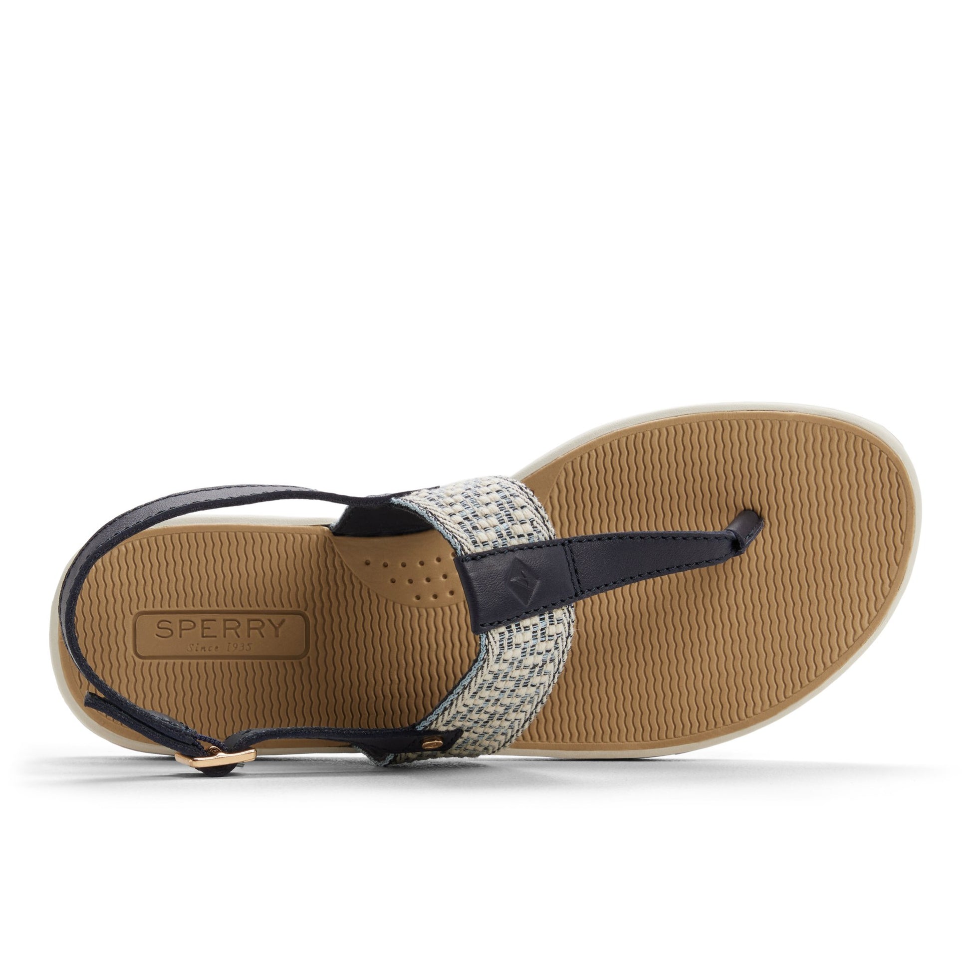 Top-down view of the Navy Sunfish Thong Sandal Flat Sandals