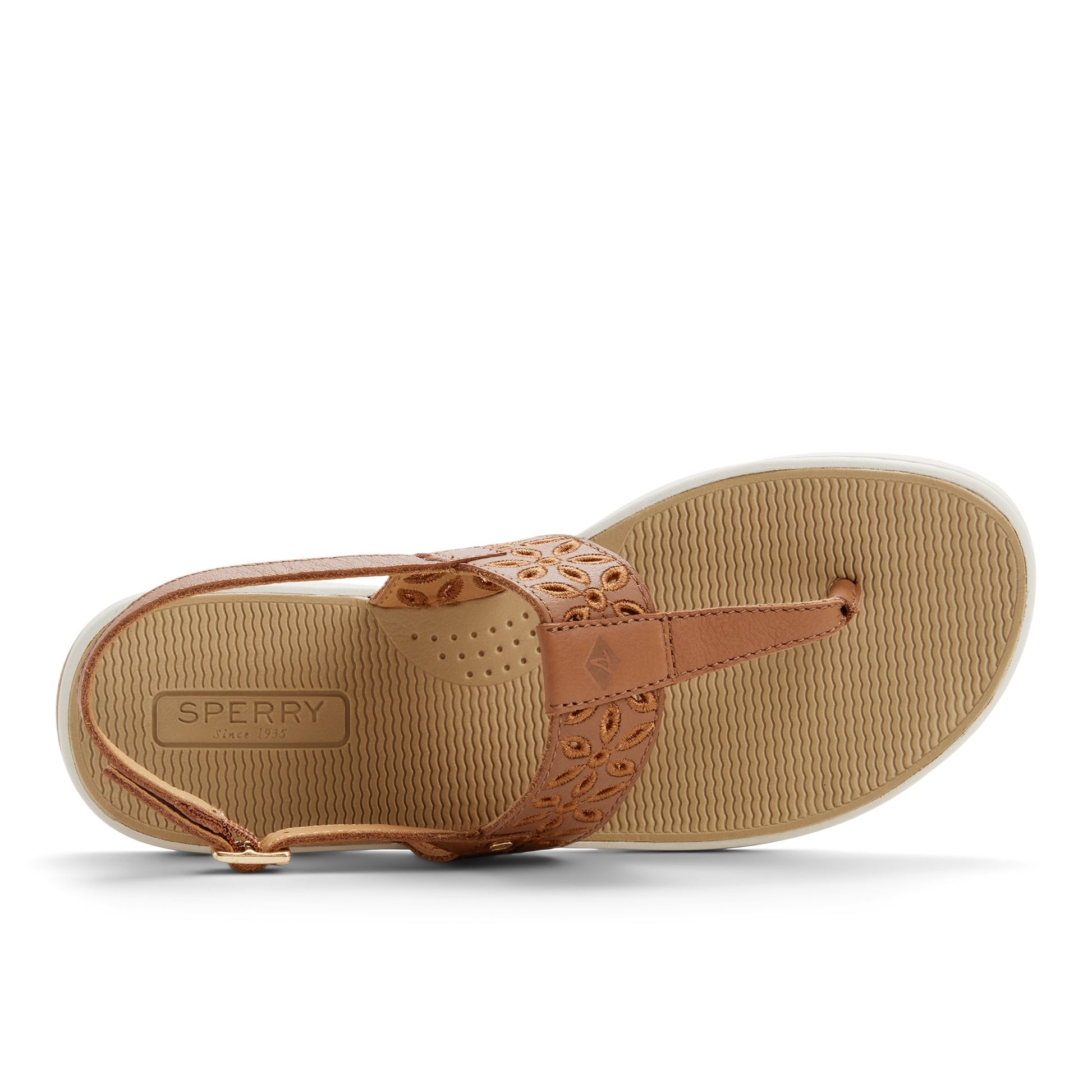 Top-down view of the Tan Sunfish Thong Sandal Flat Sandals