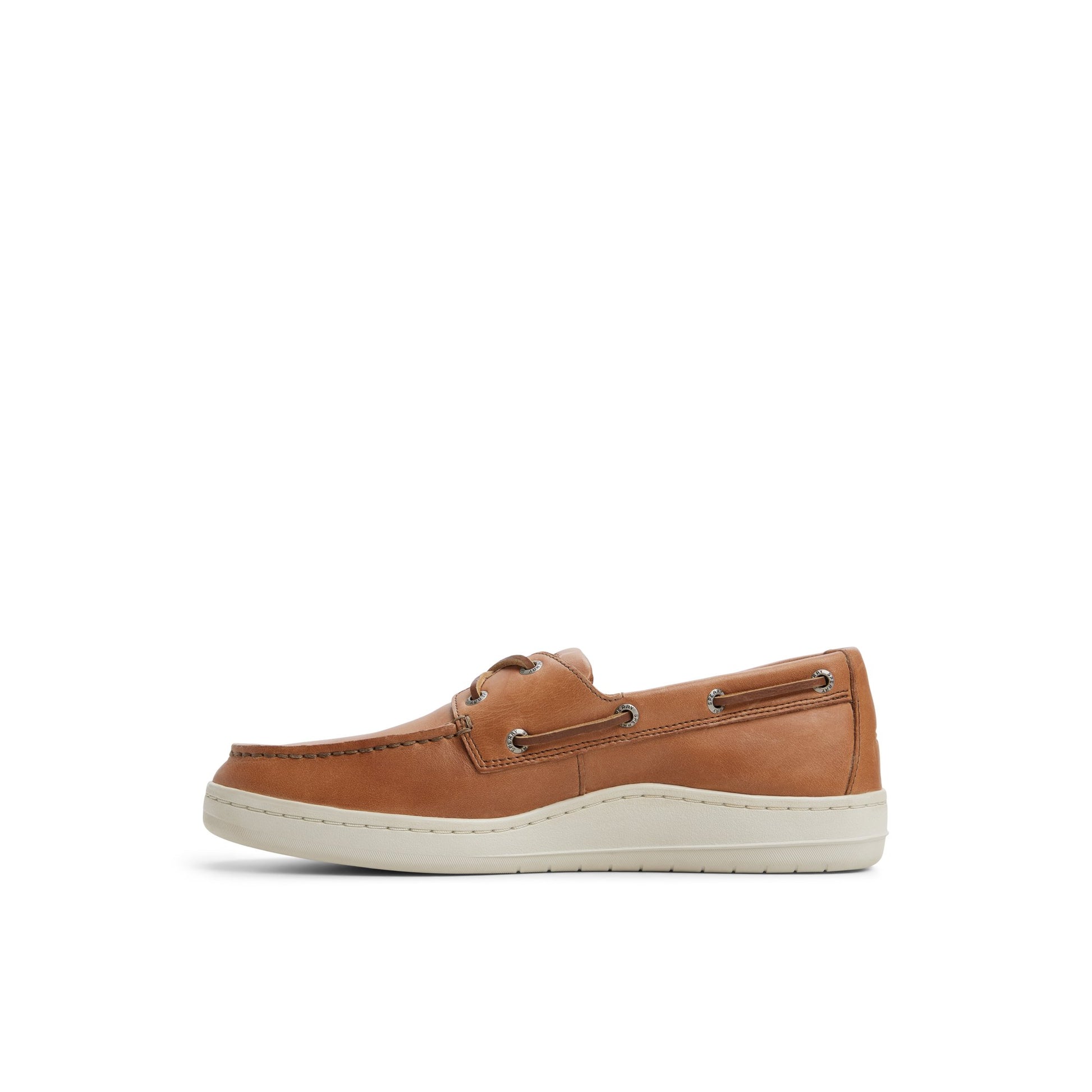 Three-quarter angle of Tan Strake 2 Eye Boat Shoe Sneaker's back side