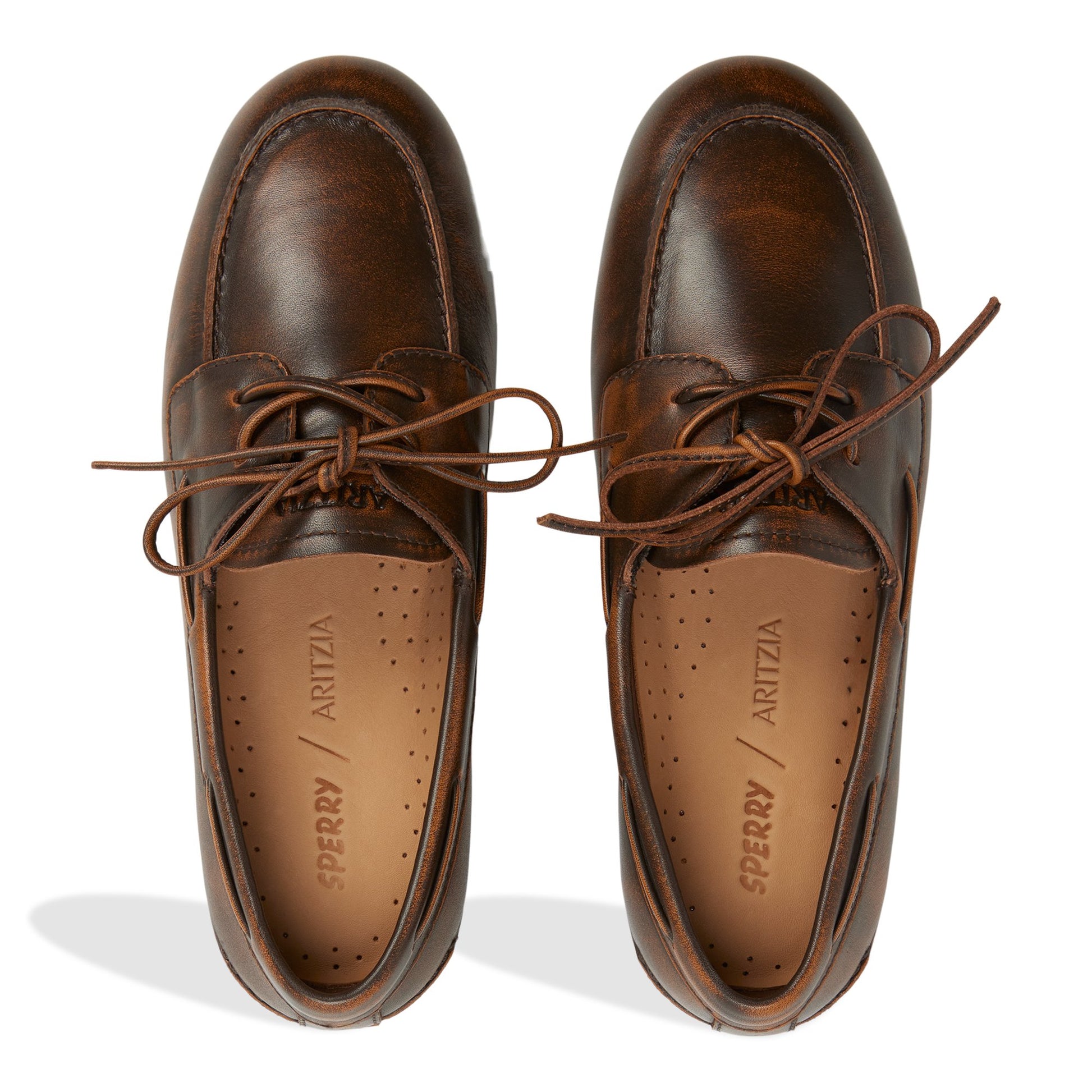Top-down view of the Dark brown Sperry x Aritzia Slim Boat Shoe Boat Shoe
