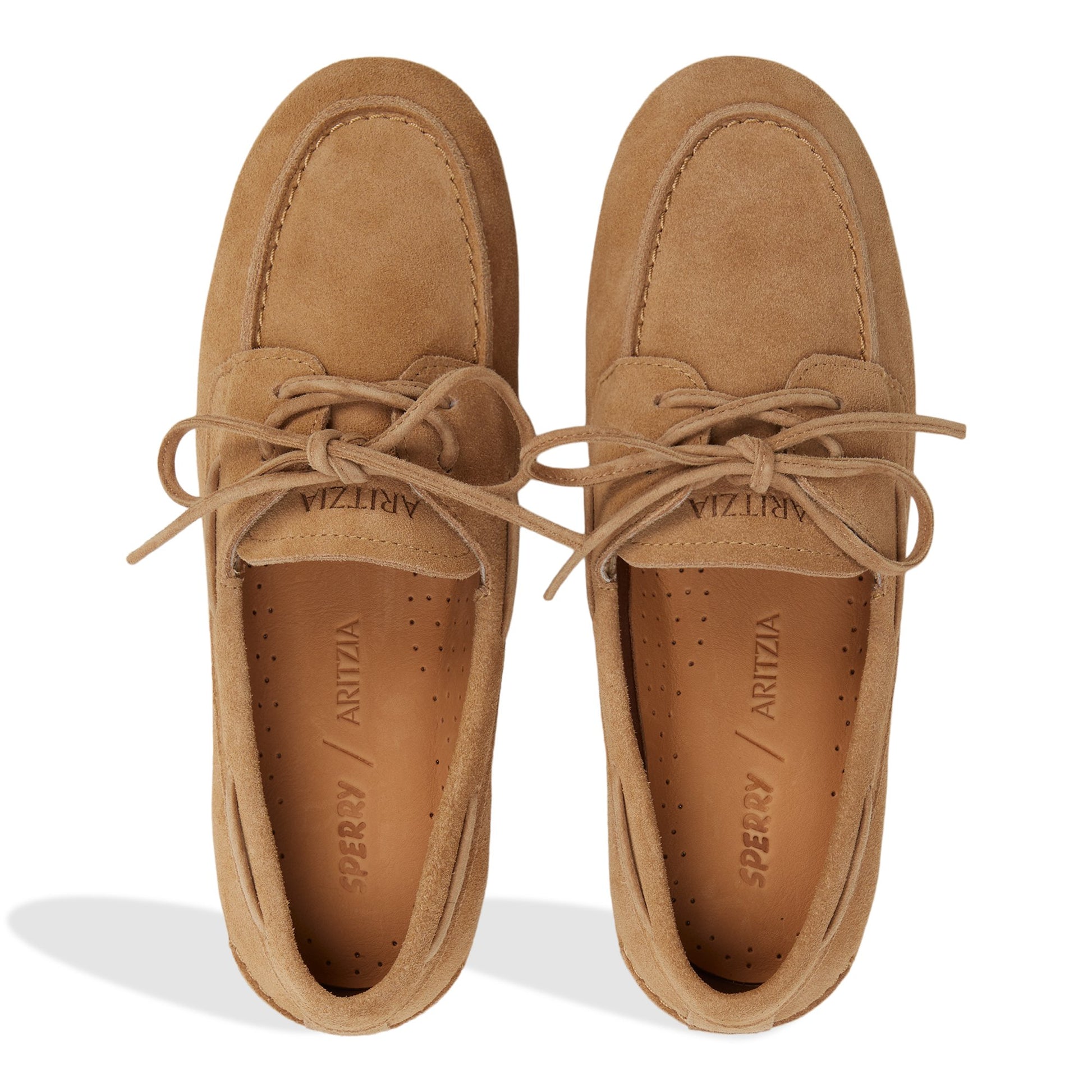 Top-down view of the Medium beige Sperry x Aritzia Slim Boat Shoe Boat Shoe