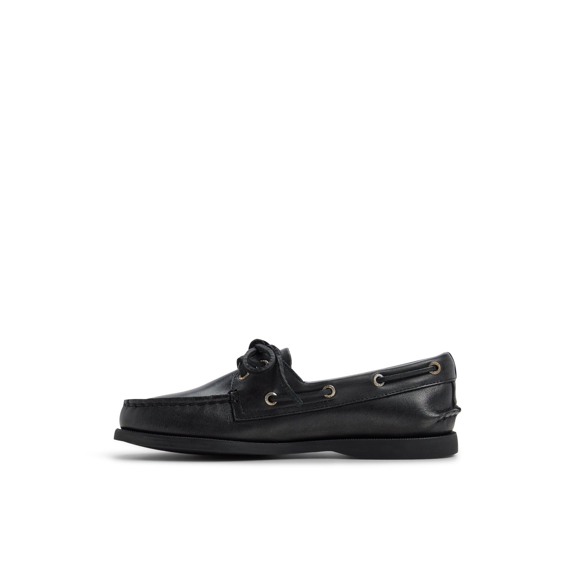 Three-quarter angle of Black Sperry x Aritzia Authentic Original™ 2-Eye Boat Shoe Boat Shoe's back side