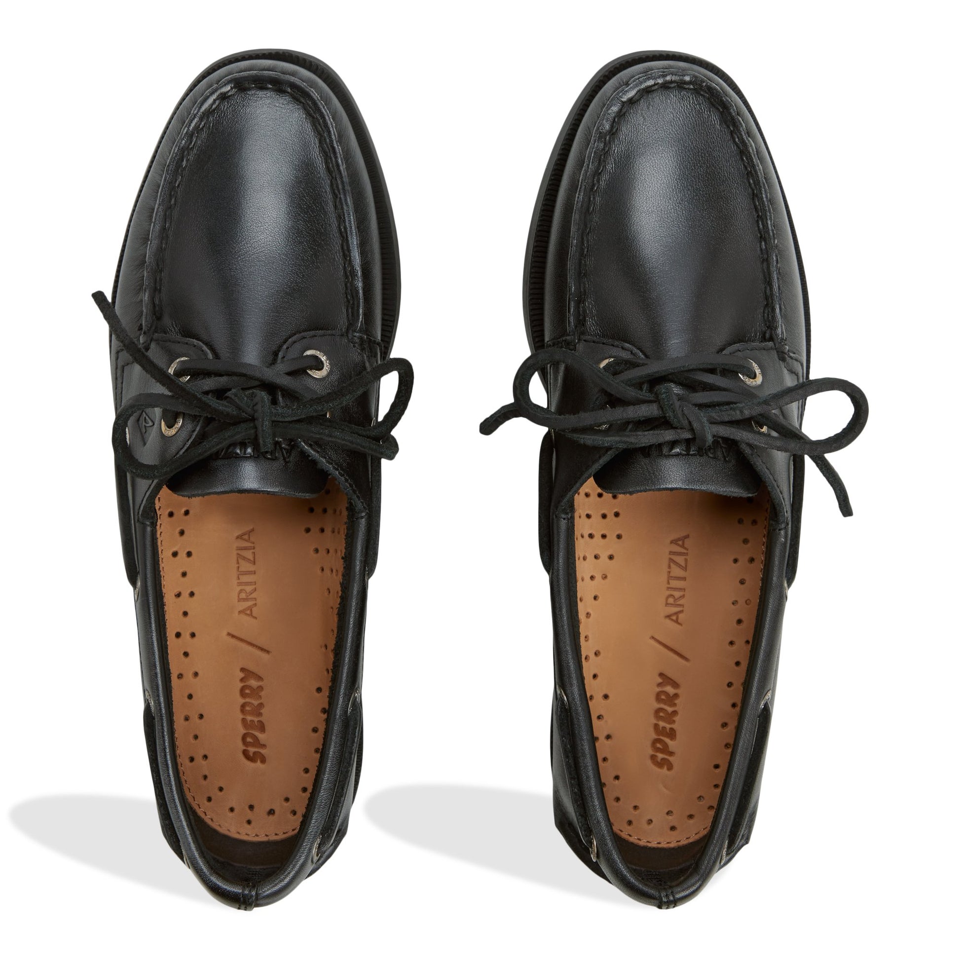 Top-down view of the Black Sperry x Aritzia Authentic Original™ 2-Eye Boat Shoe Boat Shoe