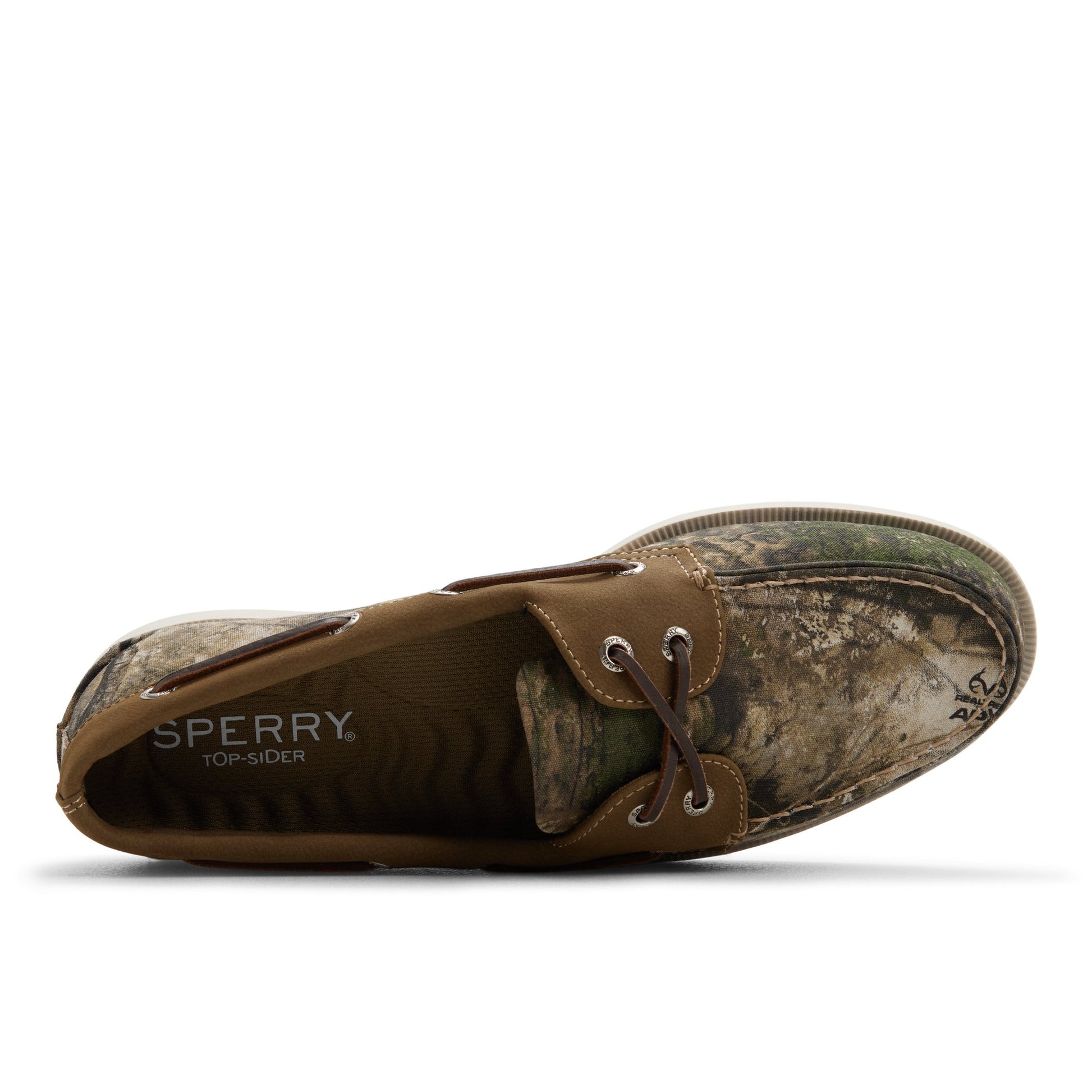 Top-down view of the Green w/print Authentic Original™ 2-Eye Lite Boat Shoe