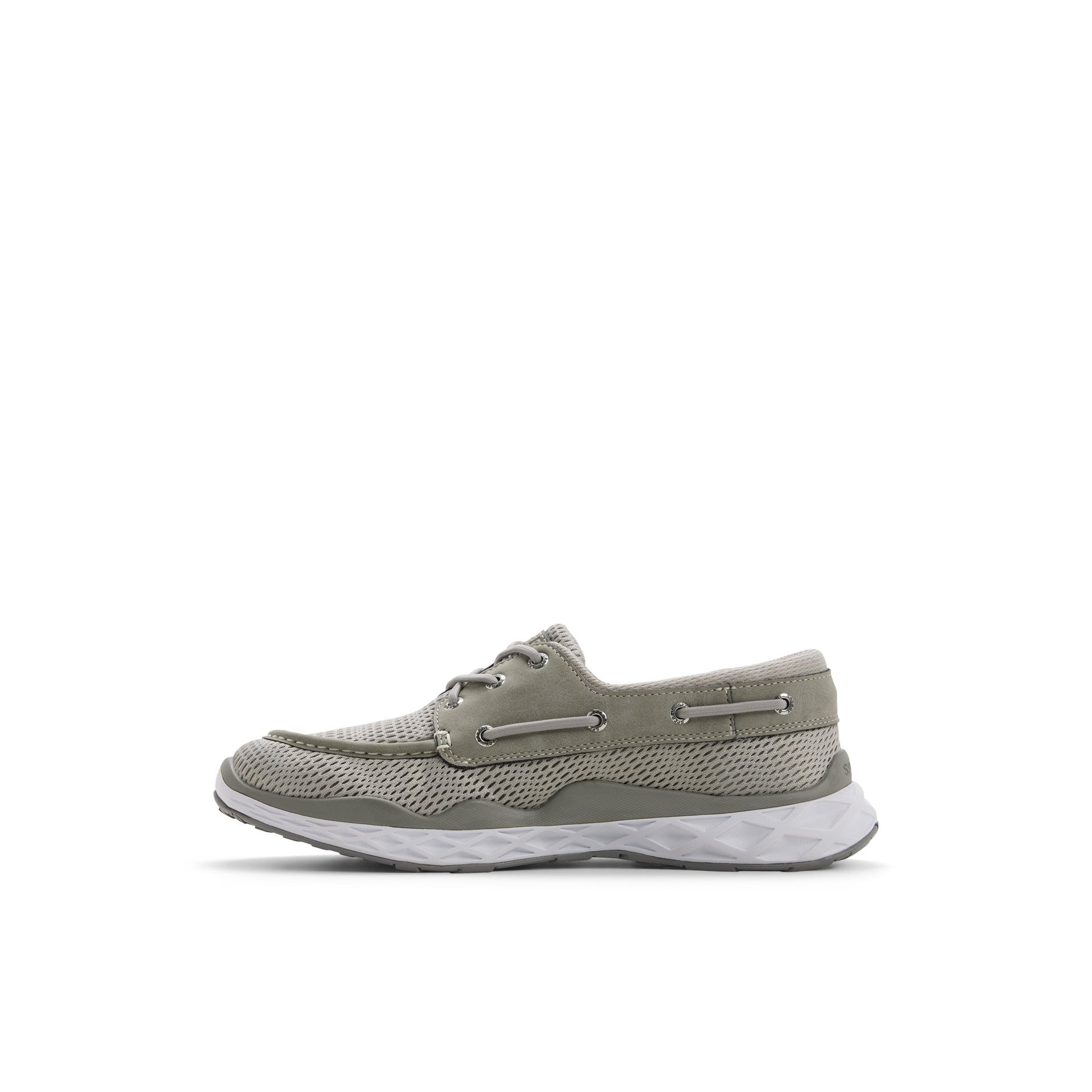 Three-quarter angle of Grey Dipsail Mesh 3 Eye Boat Sneaker 's back side