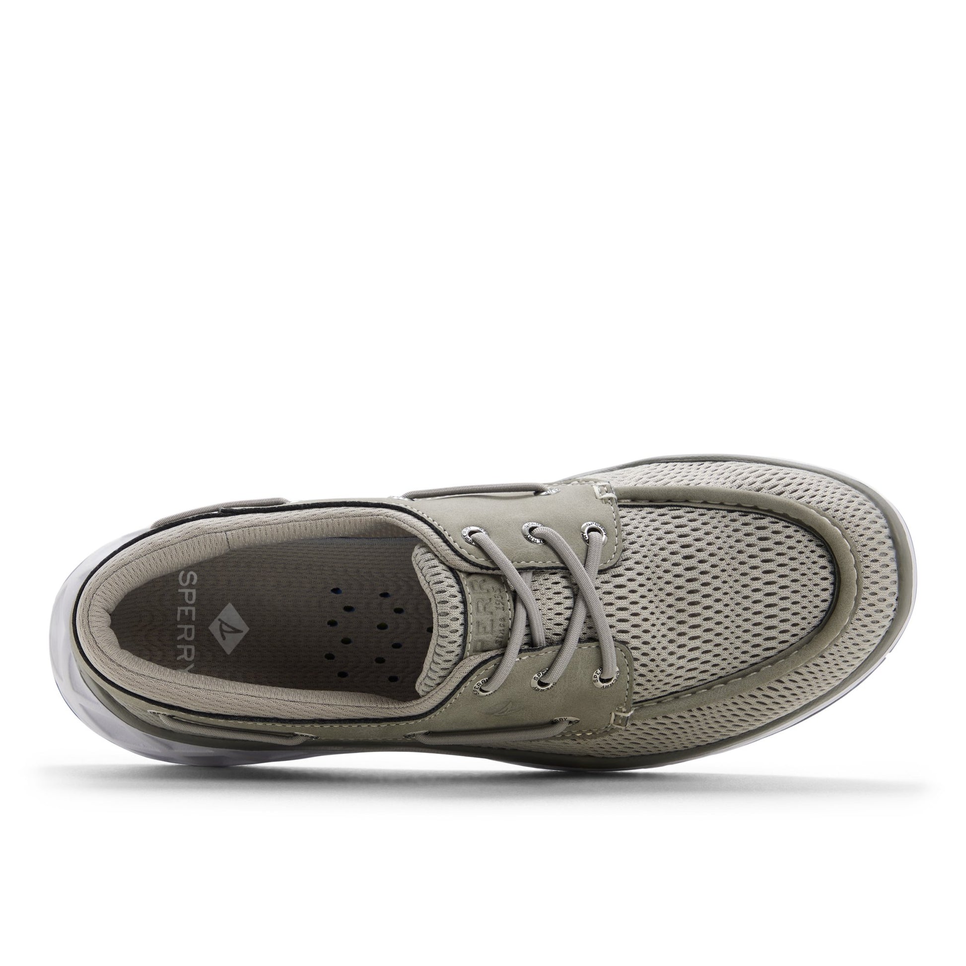 Top-down view of the Grey Dipsail Mesh 3 Eye Boat Sneaker