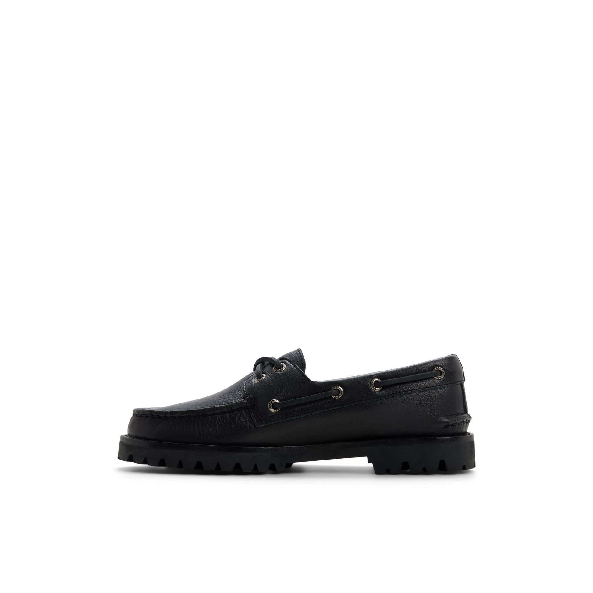 Three-quarter angle of Black Authentic Original™ 2 Eye Low Lug Boat Shoe's back side
