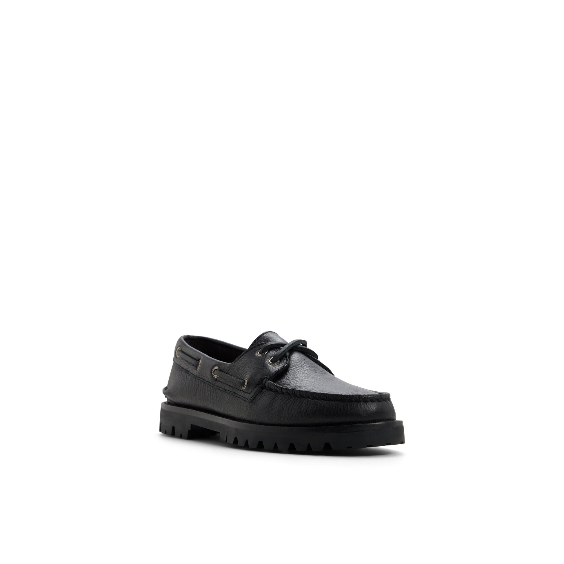 Side view of Black Authentic Original™ 2 Eye Low Lug Boat Shoe
