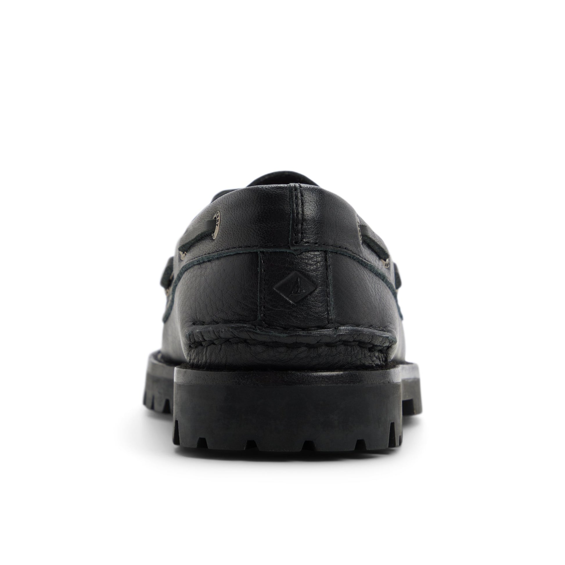 Three-quarter angle of Black Authentic Original™ 2 Eye Low Lug Boat Shoe's front side