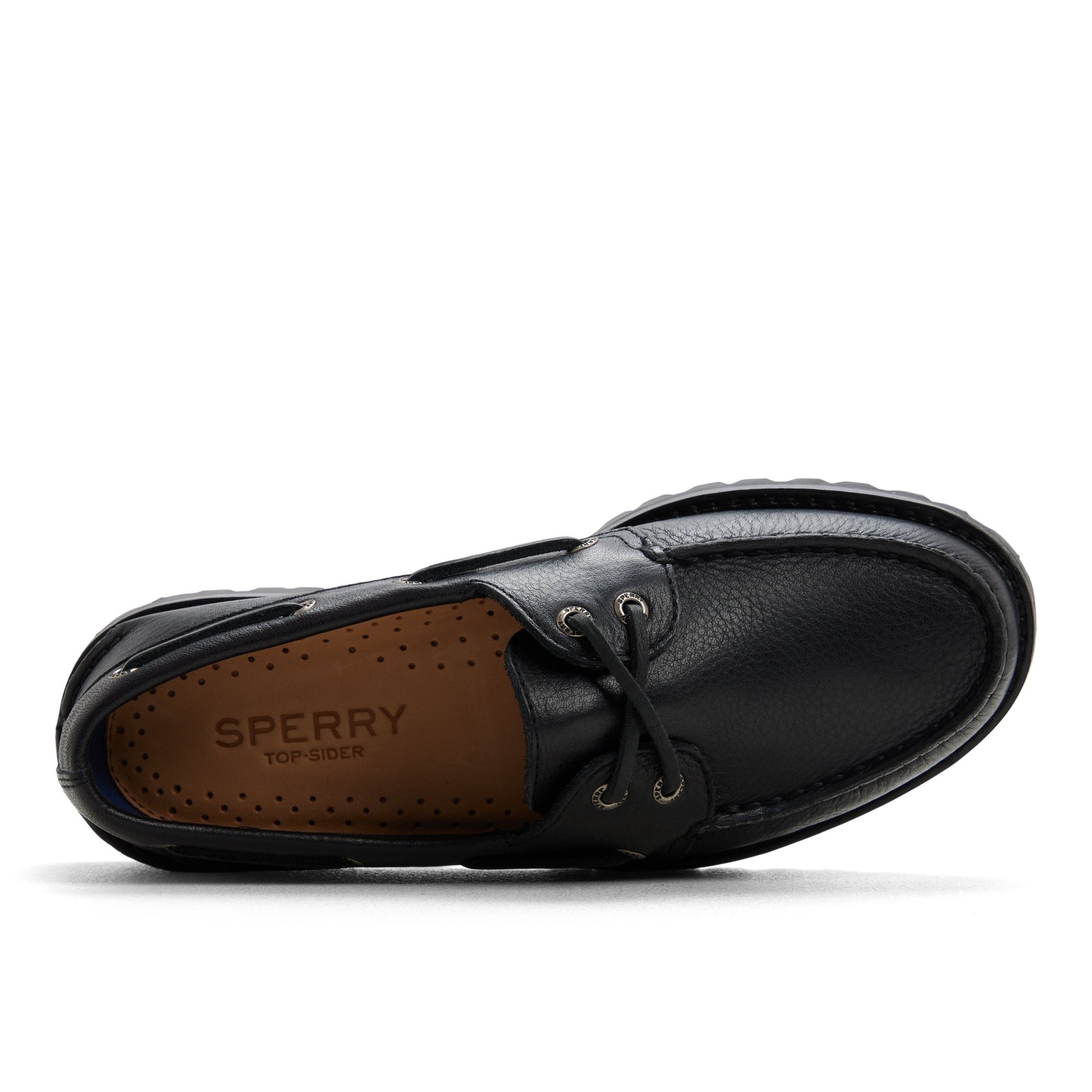 Top-down view of the Black Authentic Original™ 2 Eye Low Lug Boat Shoe