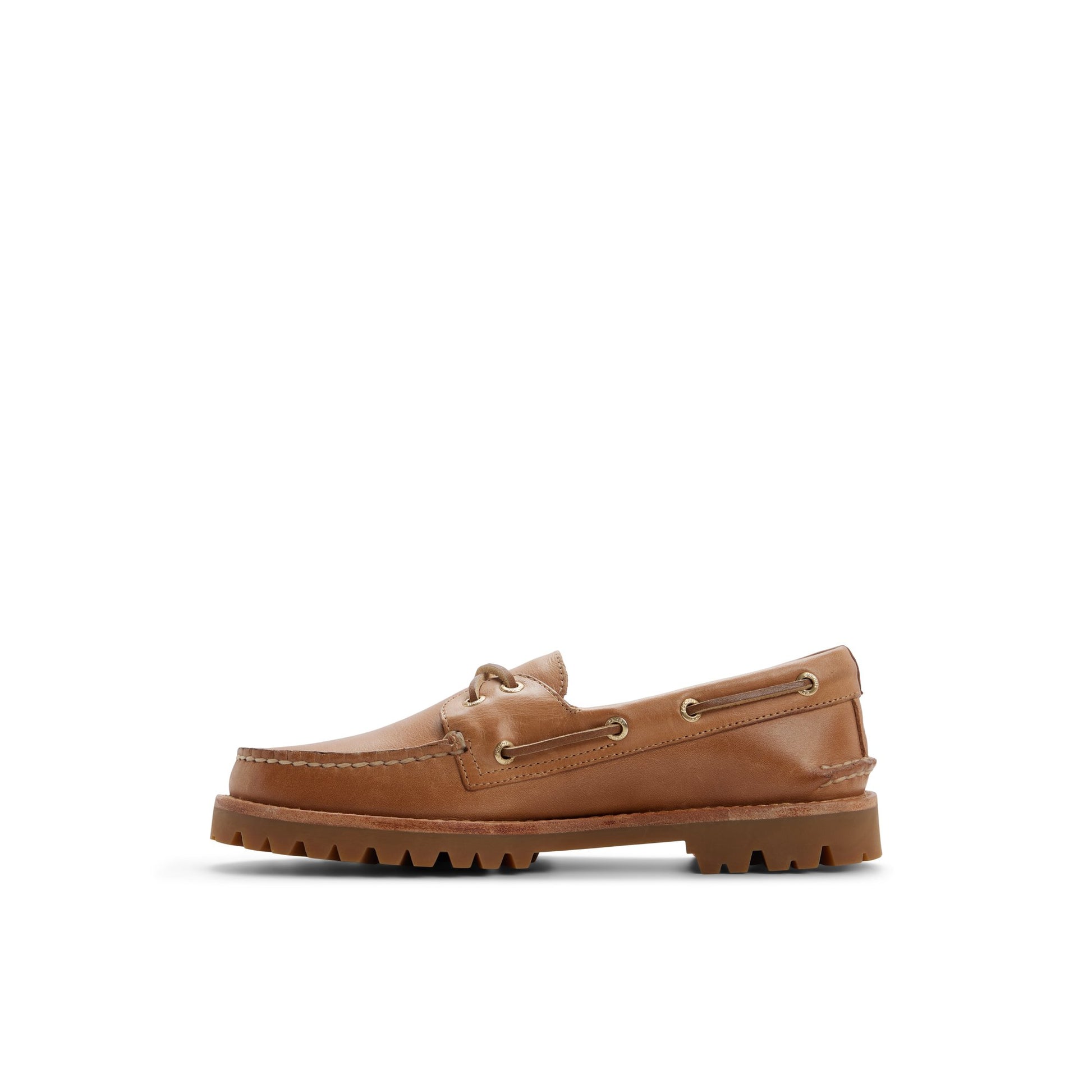 Three-quarter angle of Tan Authentic Original™ 2 Eye Low Lug Boat Shoe's back side