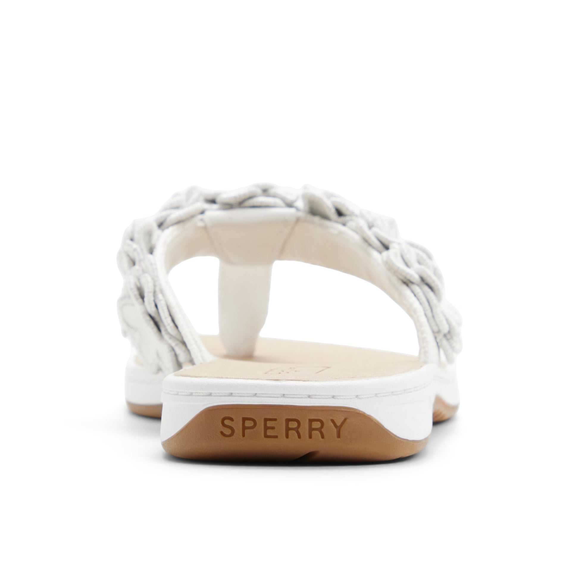 Three-quarter angle of White/blue Isla Thong Embroider Sandal 's front side