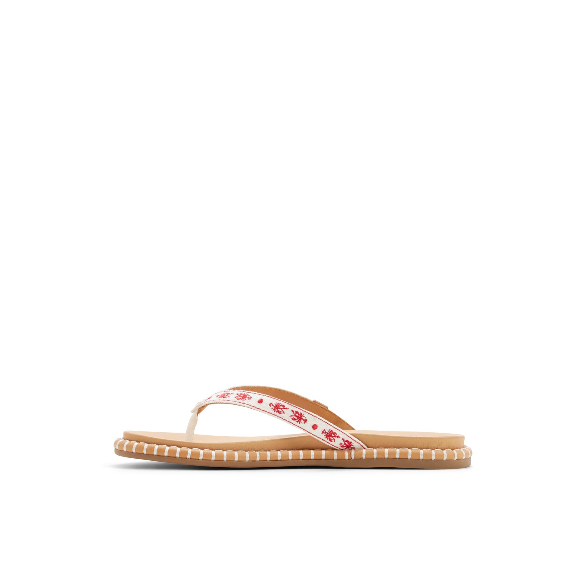 Three-quarter angle of White/print Isla Thong Embroider Sandal 's back side