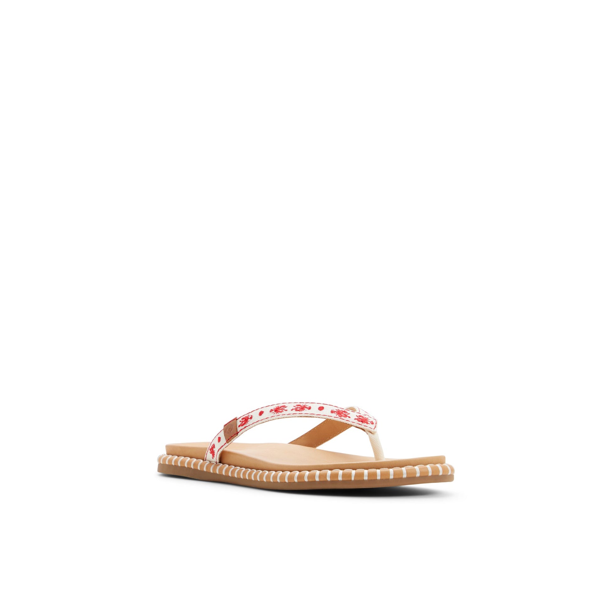 Side view of White/print Isla Thong Embroider Sandal